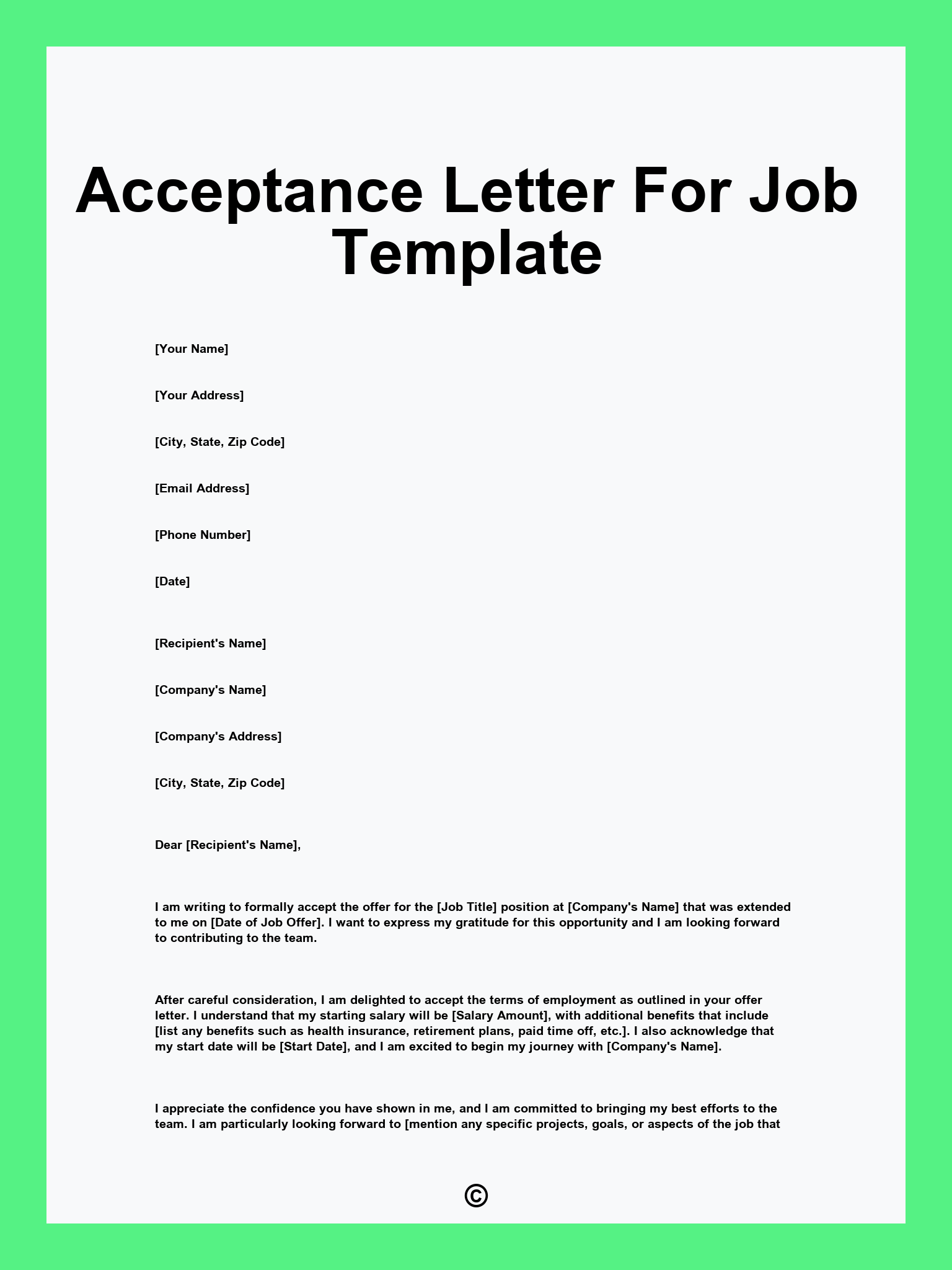 Acceptance Letter For Job Template