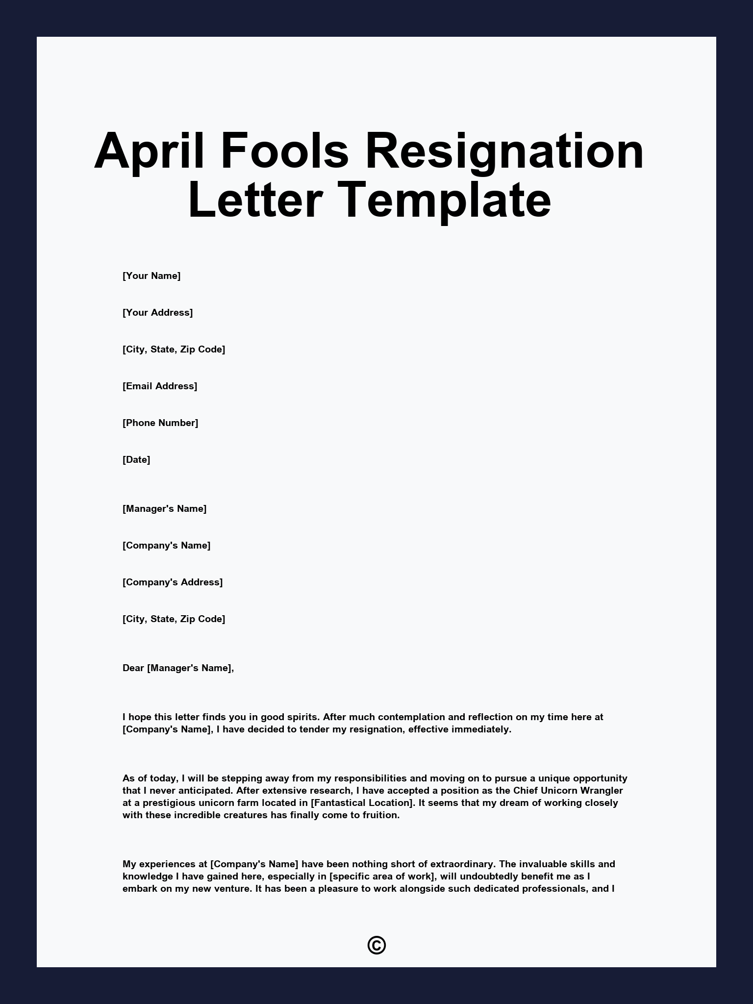 April Fools Resignation Letter Template