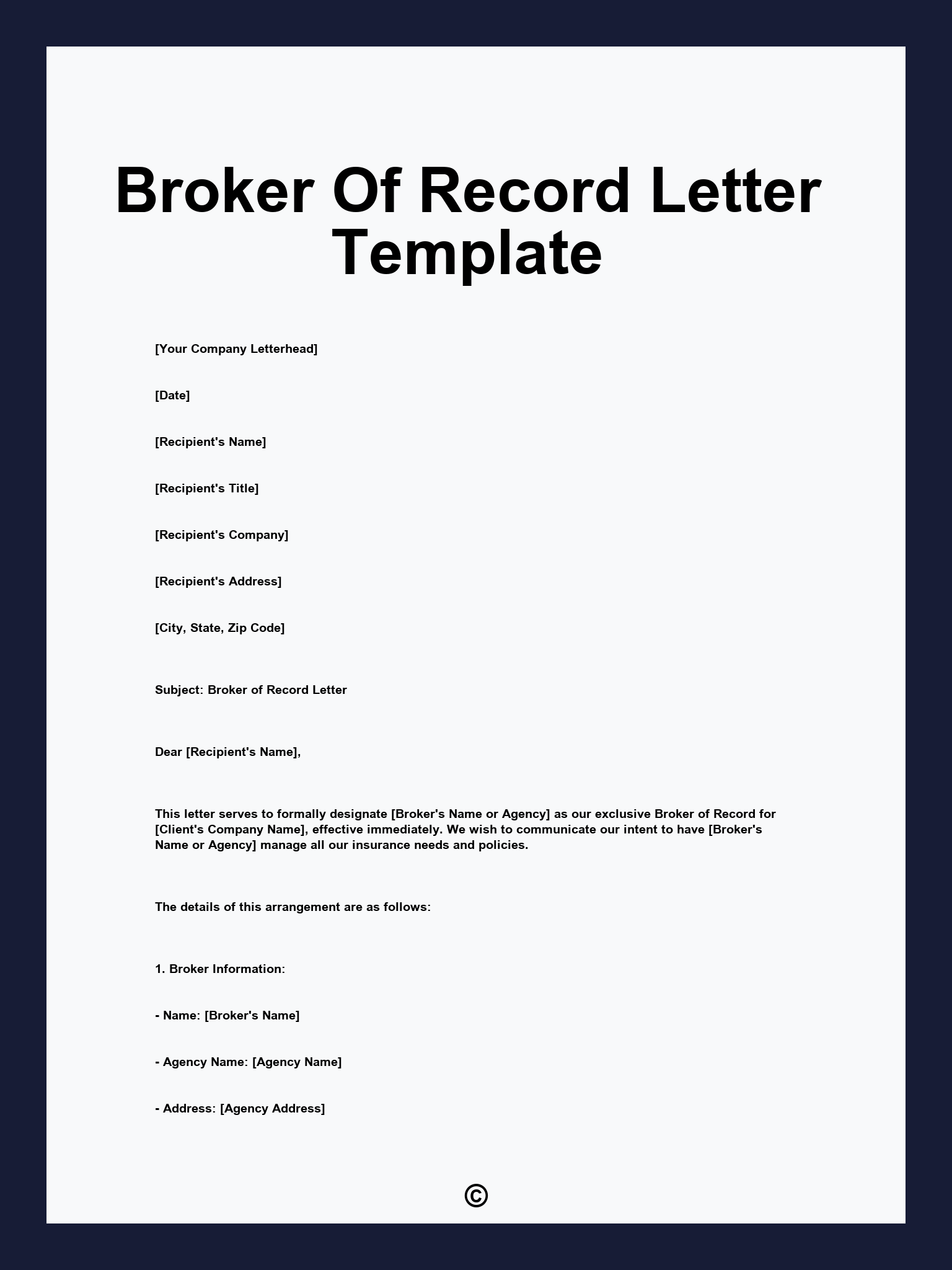 Broker Of Record Letter Template