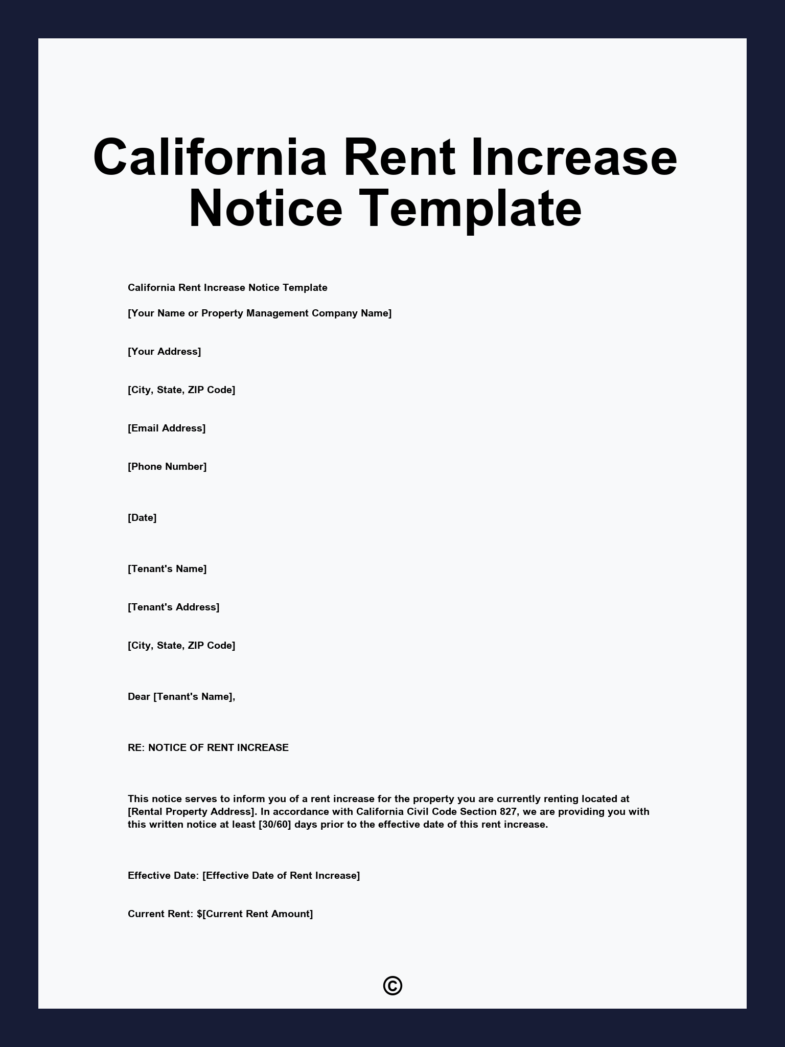 California Rent Increase Notice Template