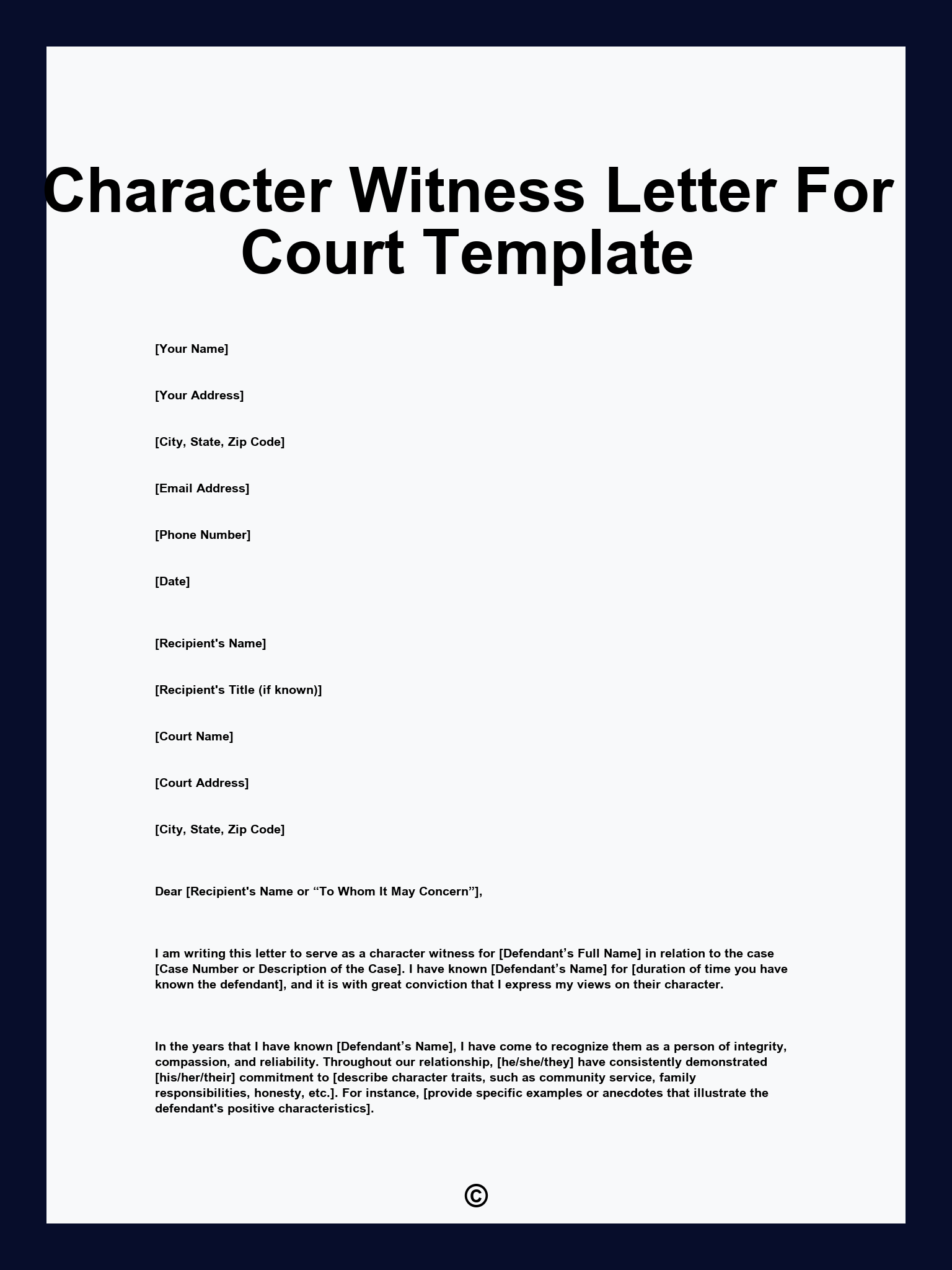 Character Witness Letter For Court Template