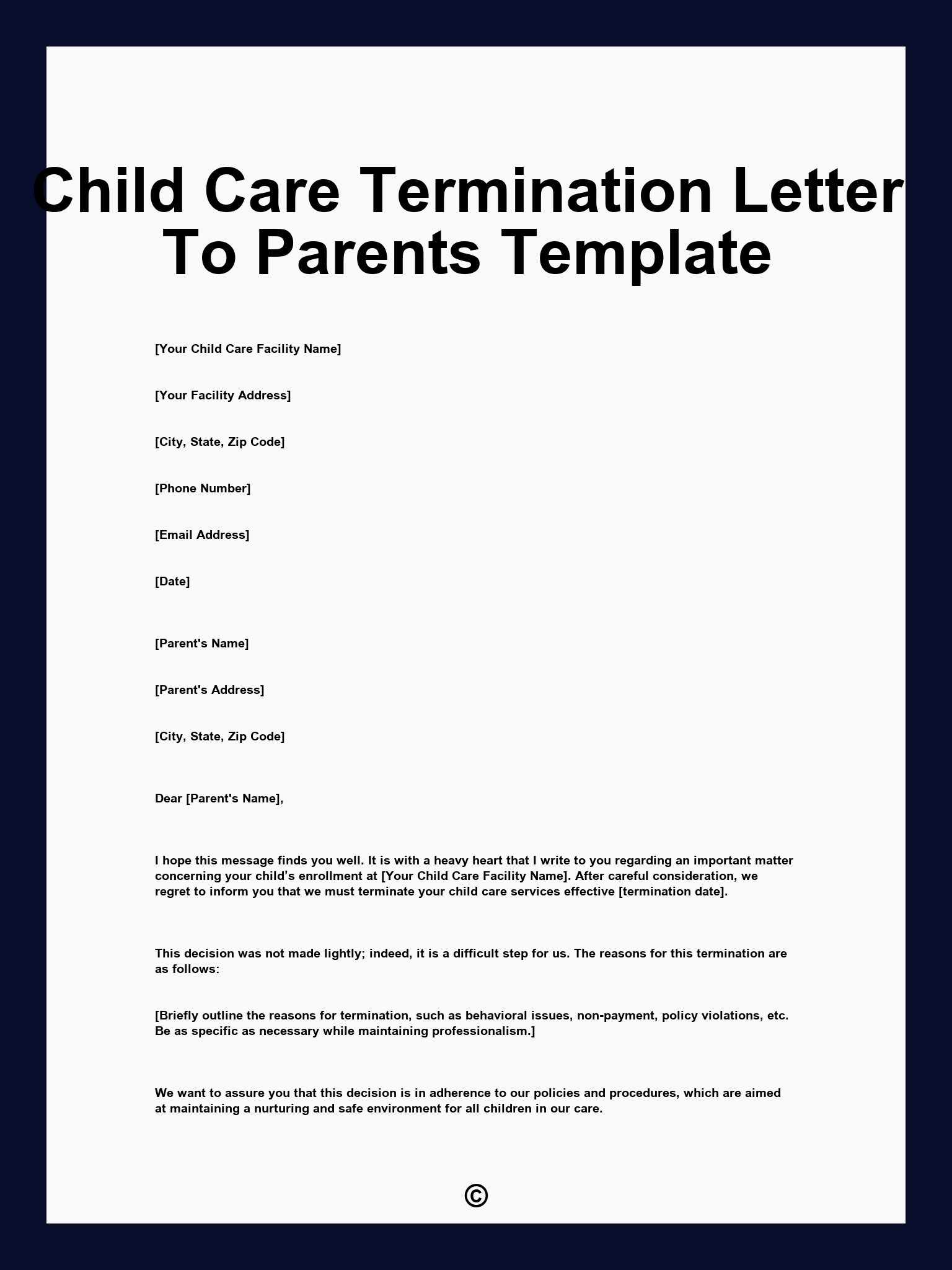 Child Care Termination Letter To Parents Template