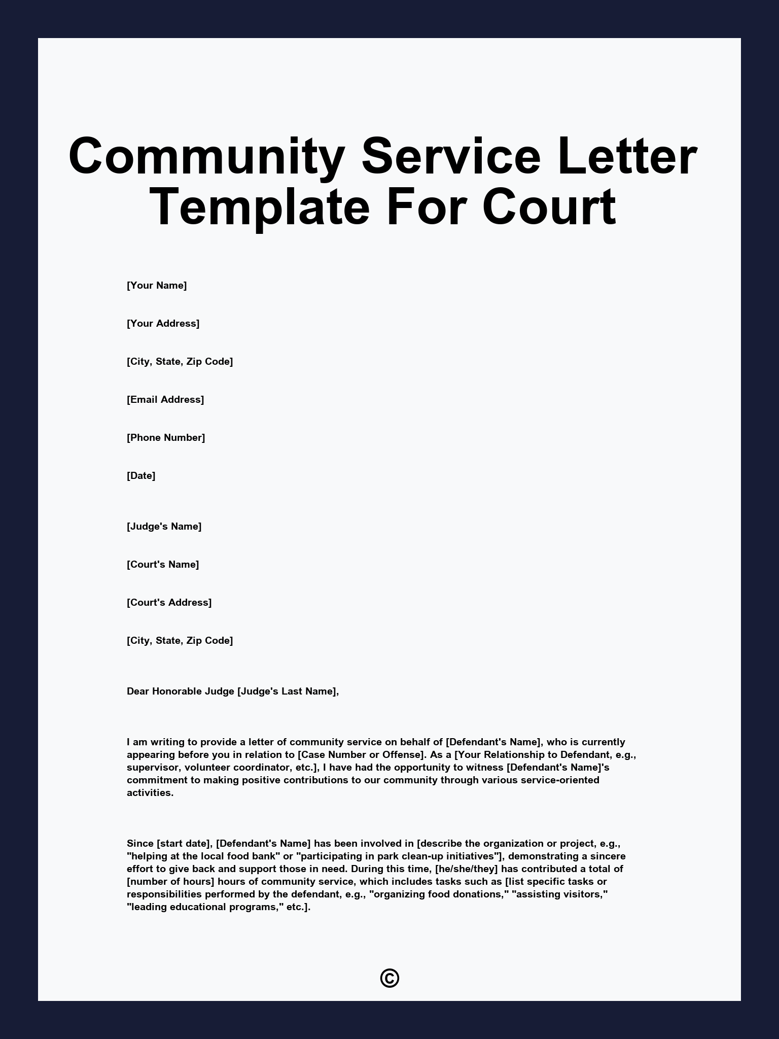Community Service Letter Template For Court