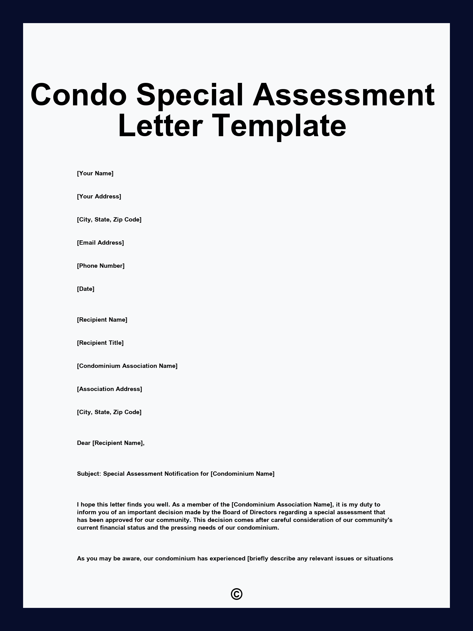 Condo Special Assessment Letter Template