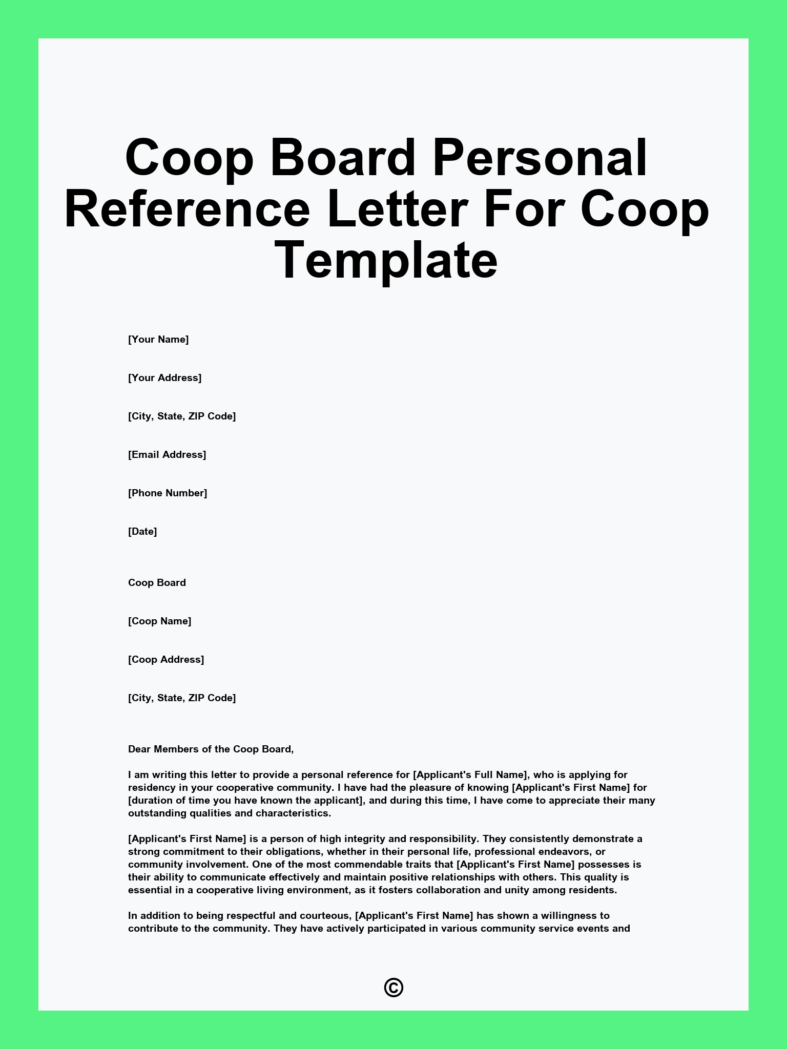 Coop Board Personal Reference Letter For Coop Template