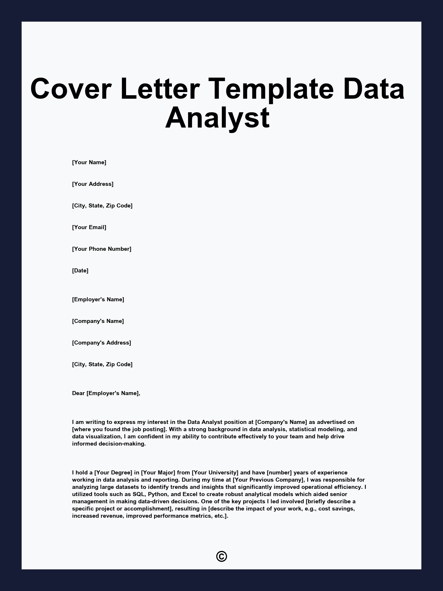 Cover Letter Template Data Analyst
