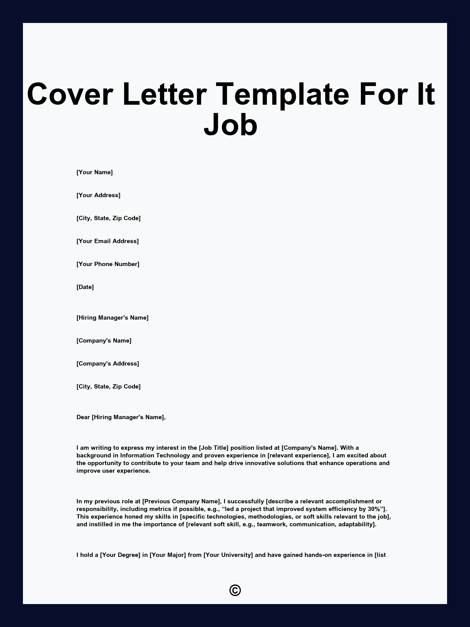 Cover Letter Template For It Job