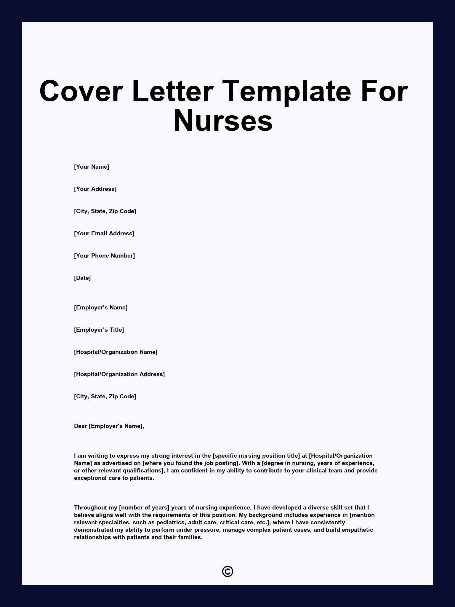 Cover Letter Template For Nurses