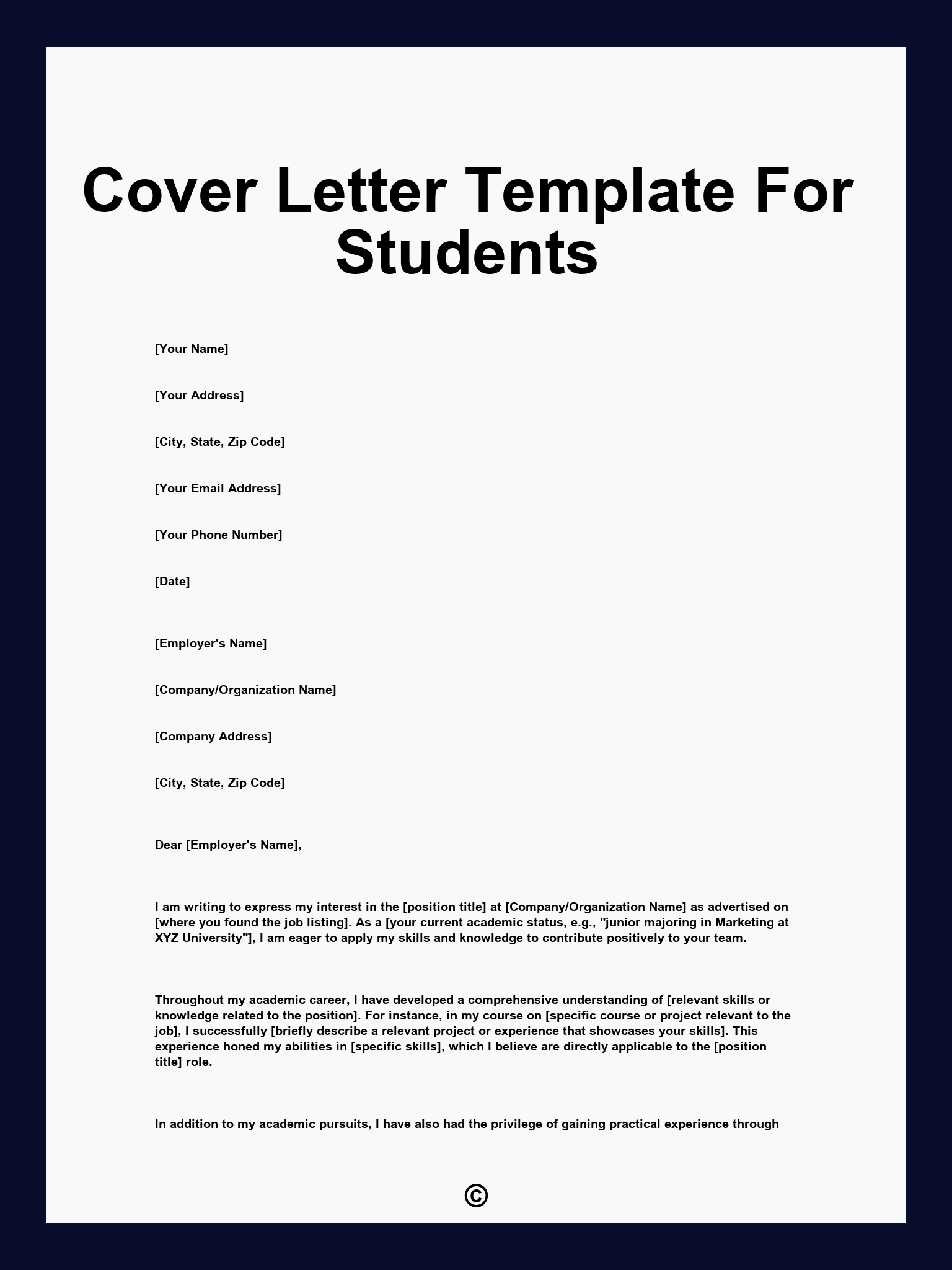 Cover Letter Template For Students
