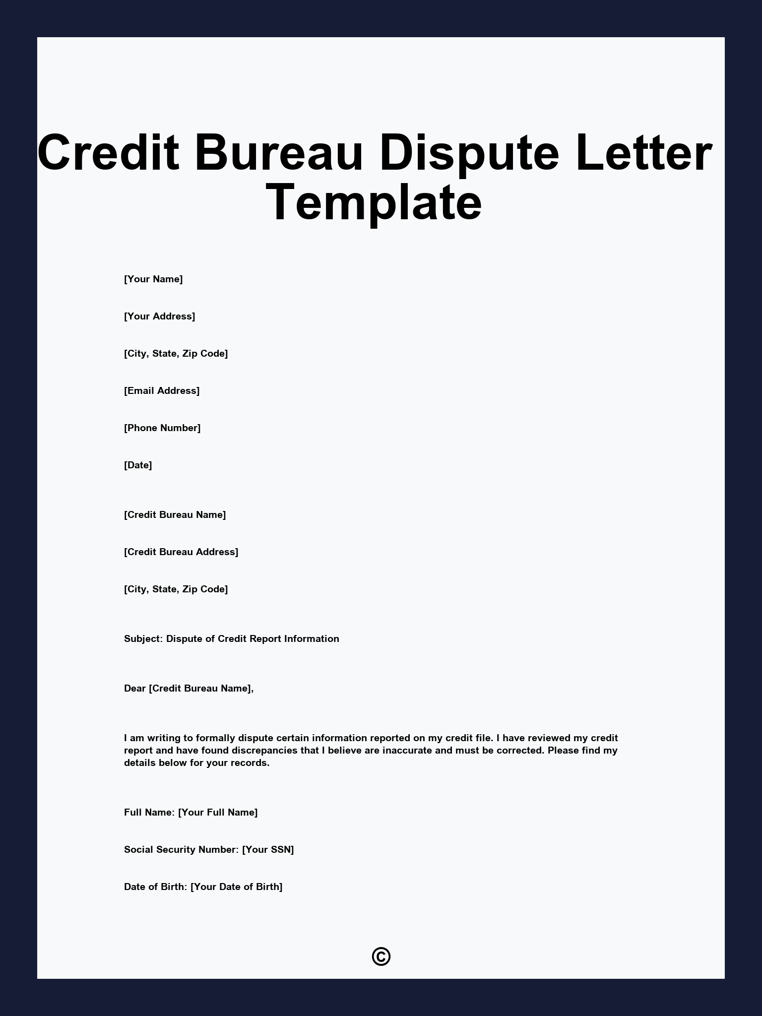 Credit Bureau Dispute Letter Template