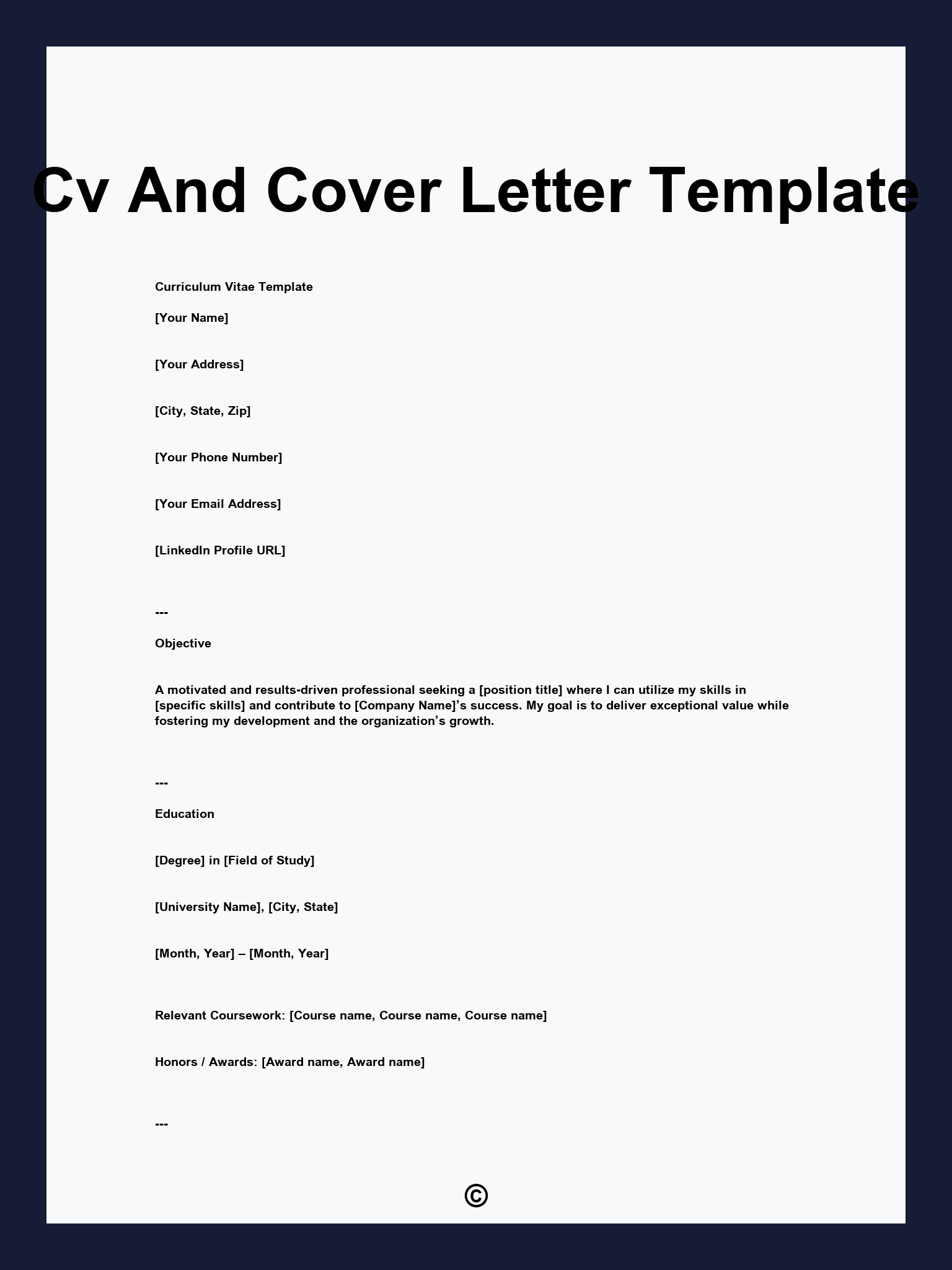 Cv And Cover Letter Template