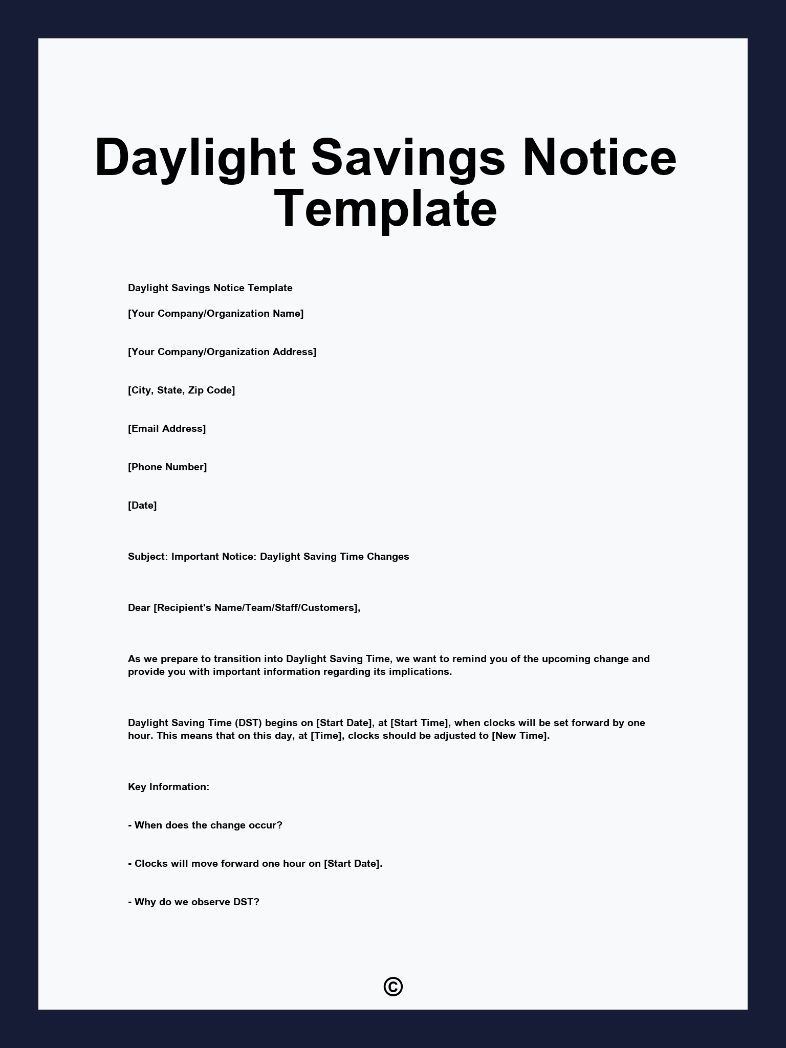 Daylight Savings Notice Template