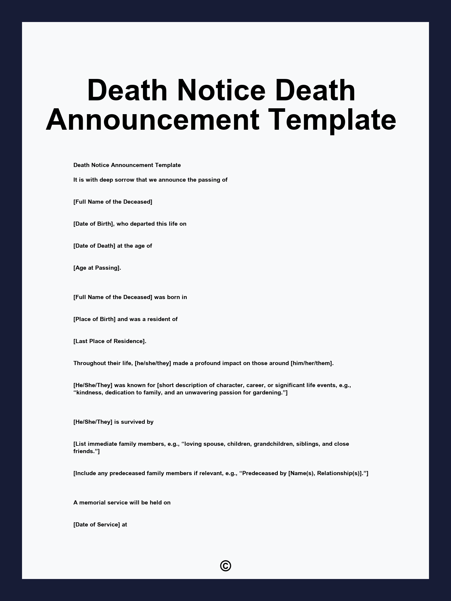 Death Notice Death Announcement Template