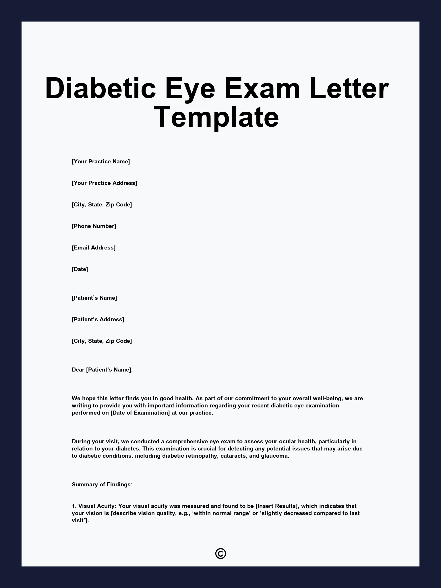 Diabetic Eye Exam Letter Template