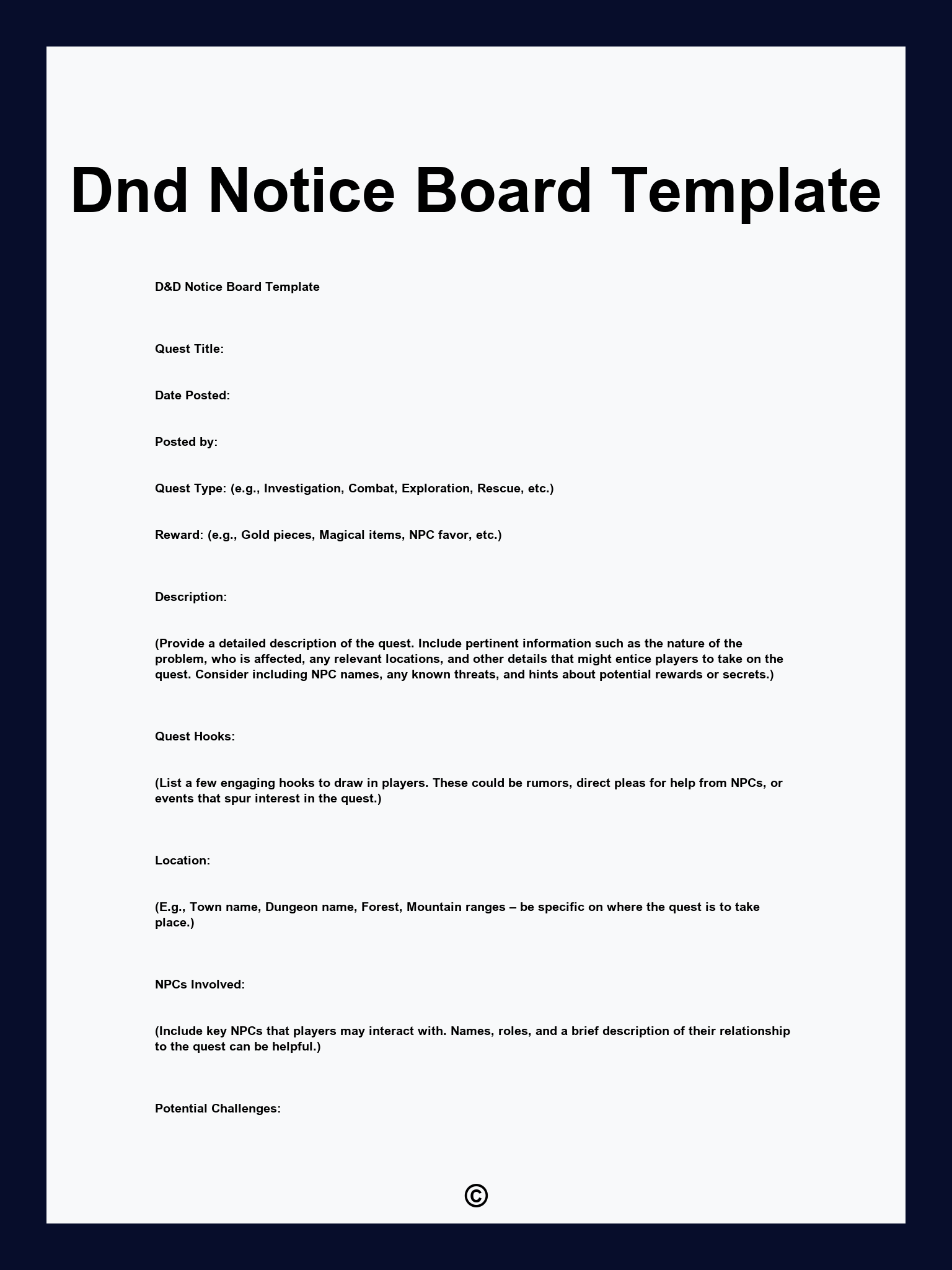 Dnd Notice Board Template