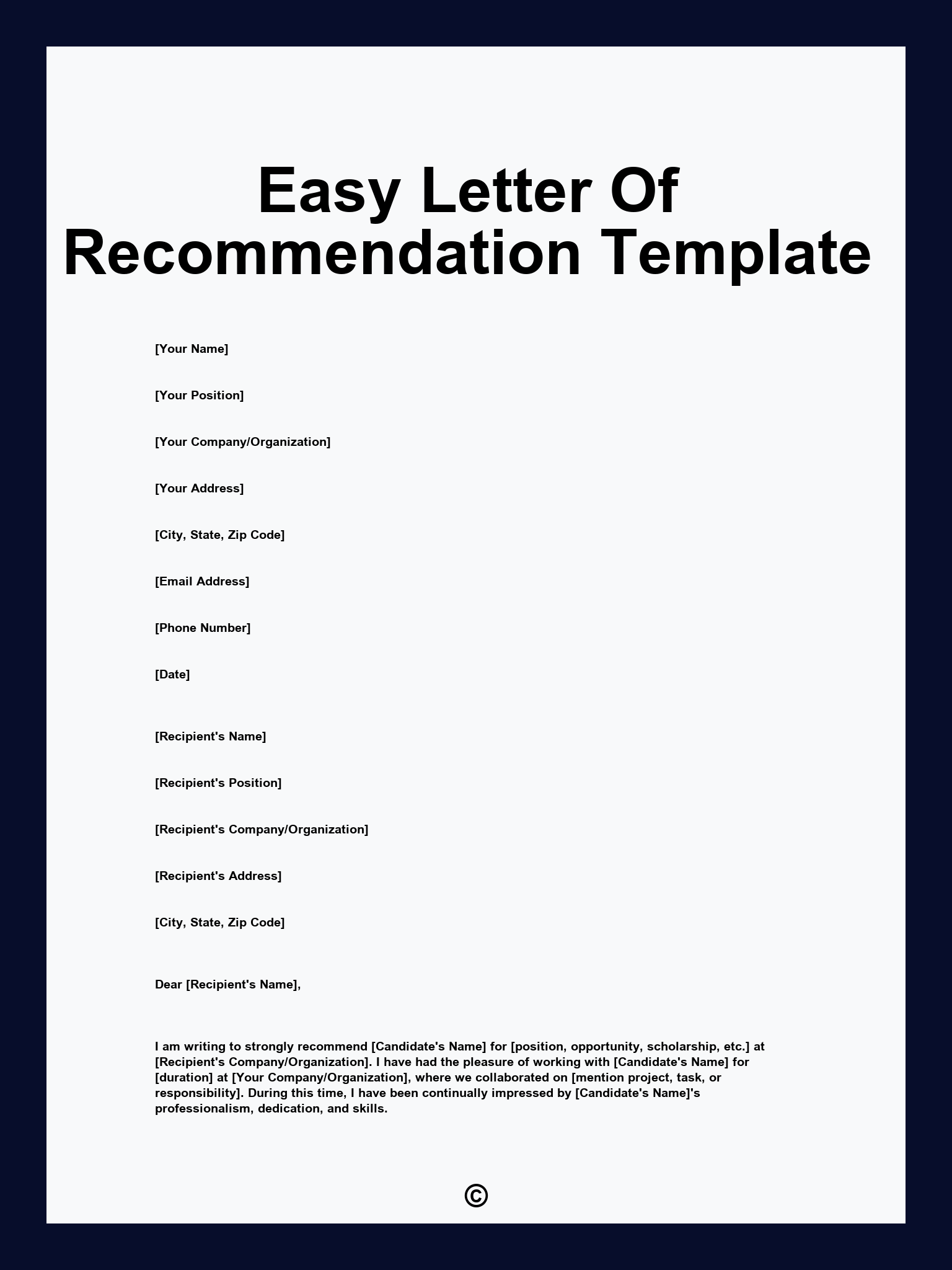 Easy Letter Of Recommendation Template