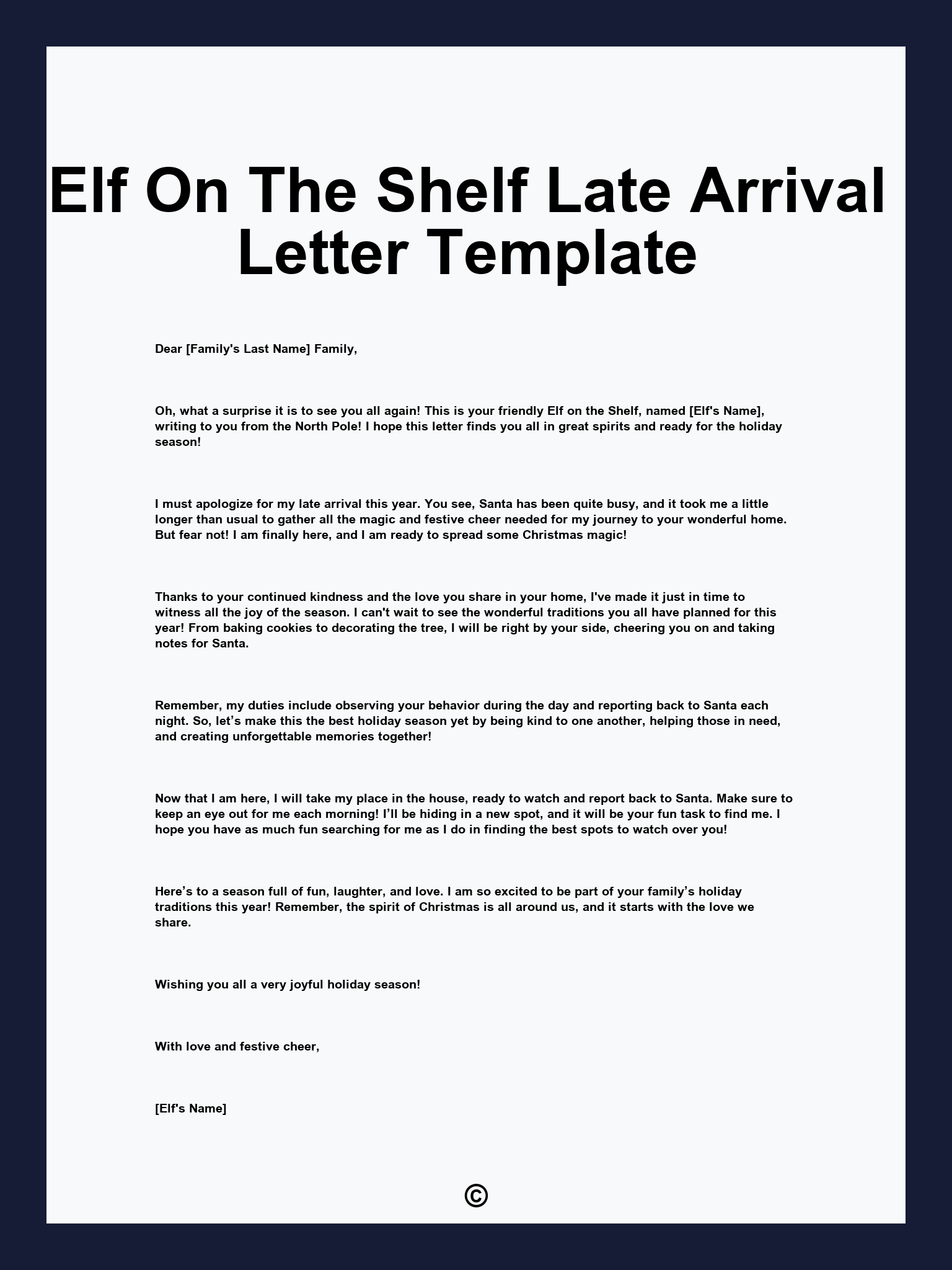 Elf On The Shelf Late Arrival Letter Template