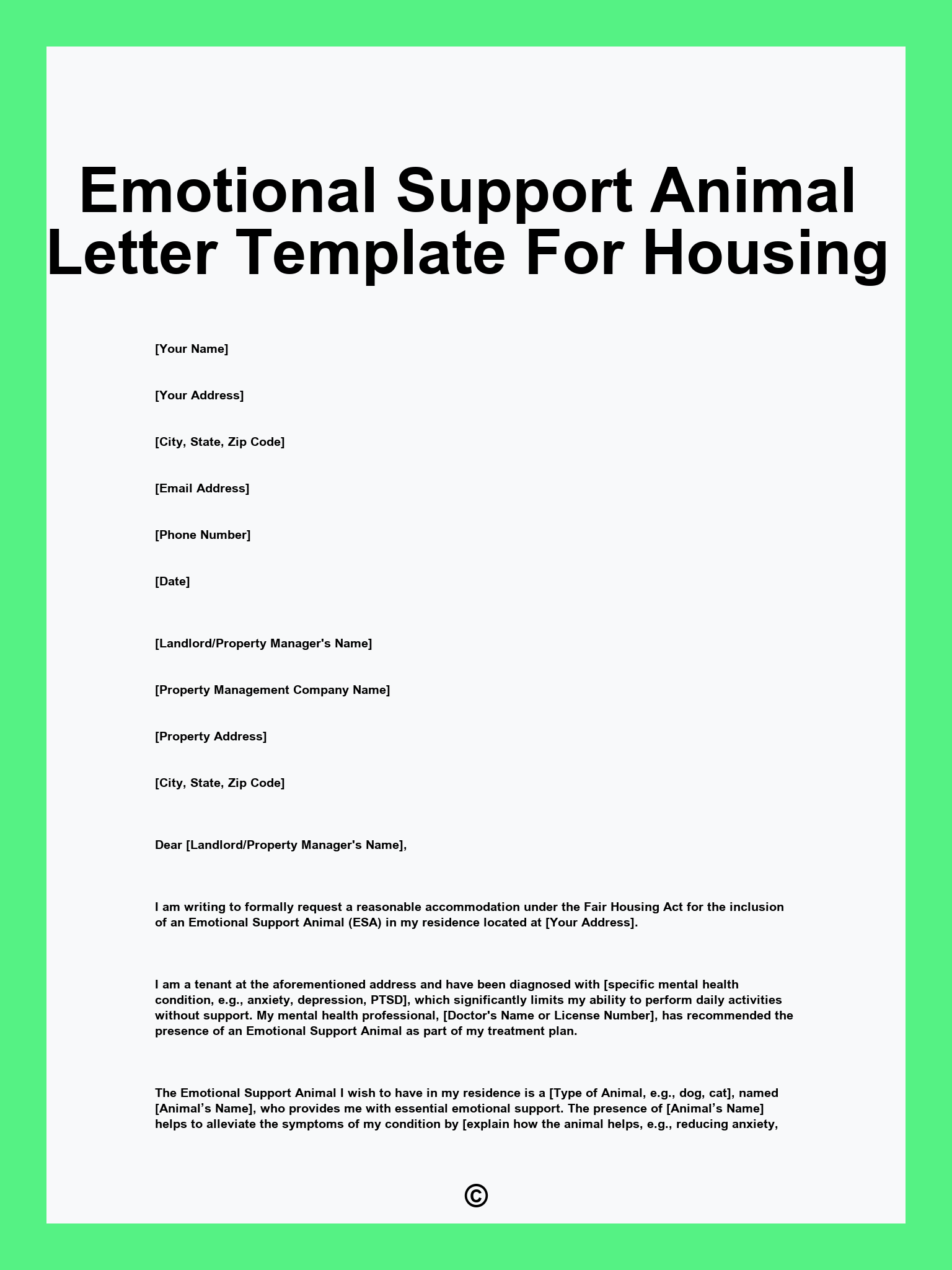 Emotional Support Animal Letter Template For Housing