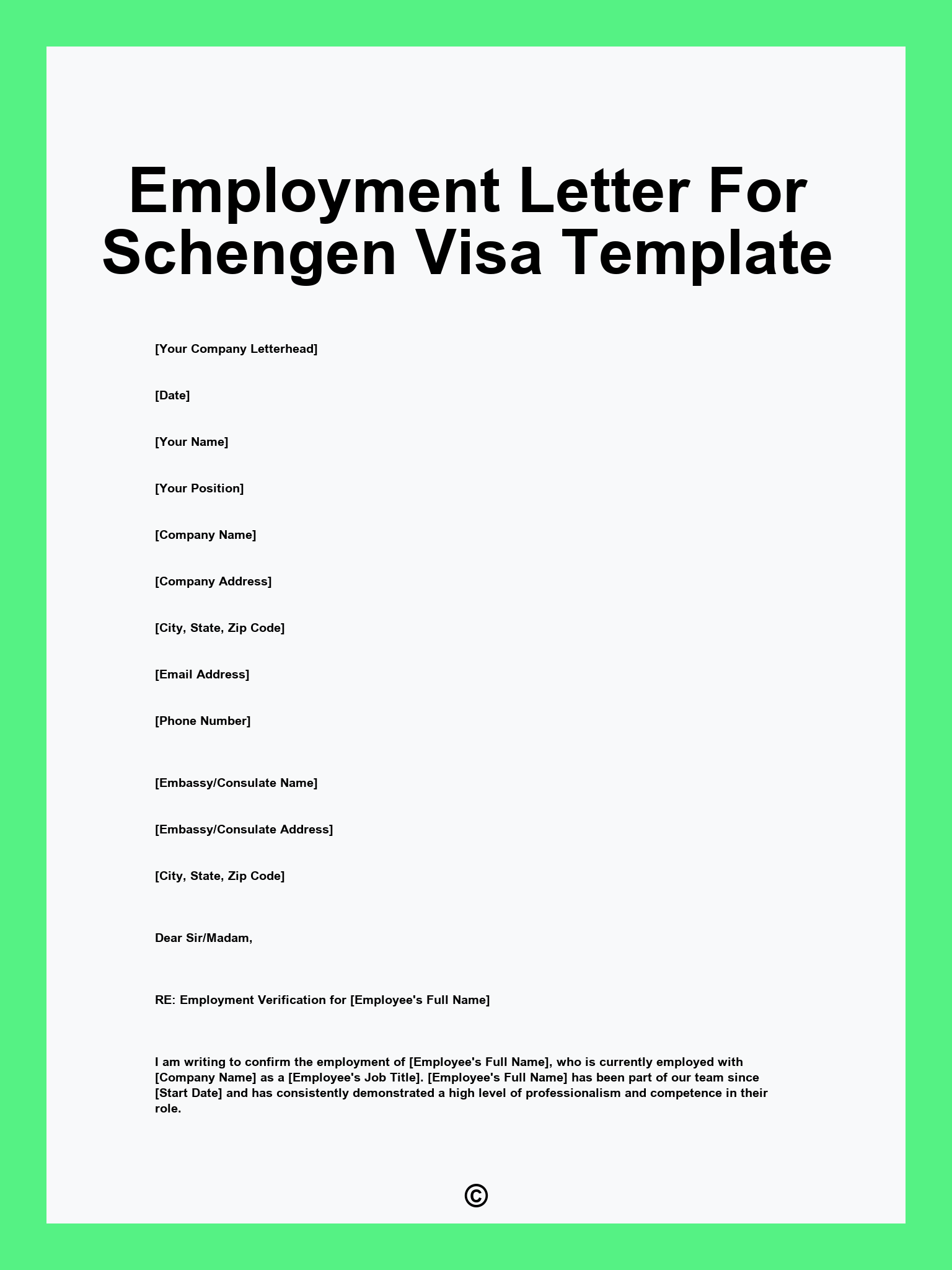 Employment Letter For Schengen Visa Template