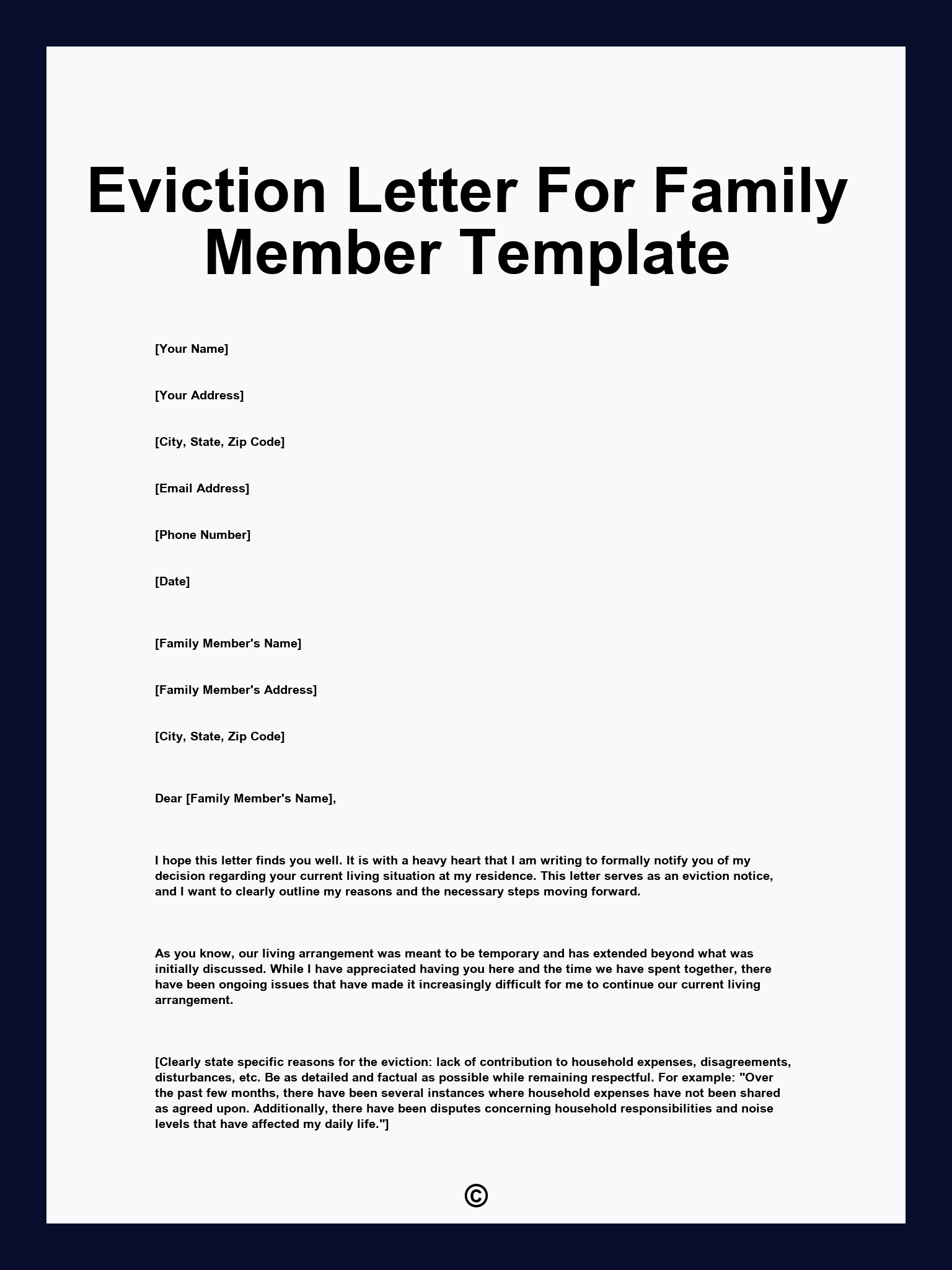 Eviction Letter For Family Member Template