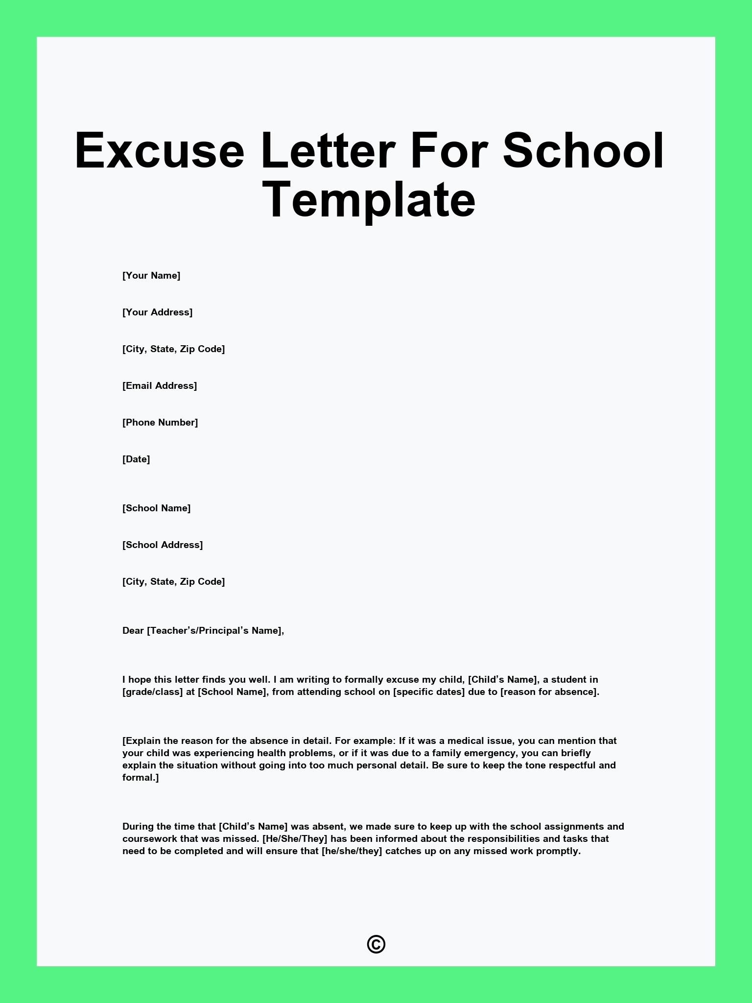 Excuse Letter For School Template