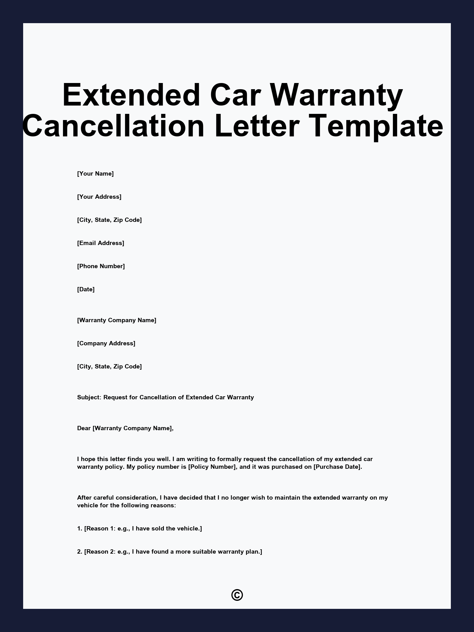 Extended Car Warranty Cancellation Letter Template