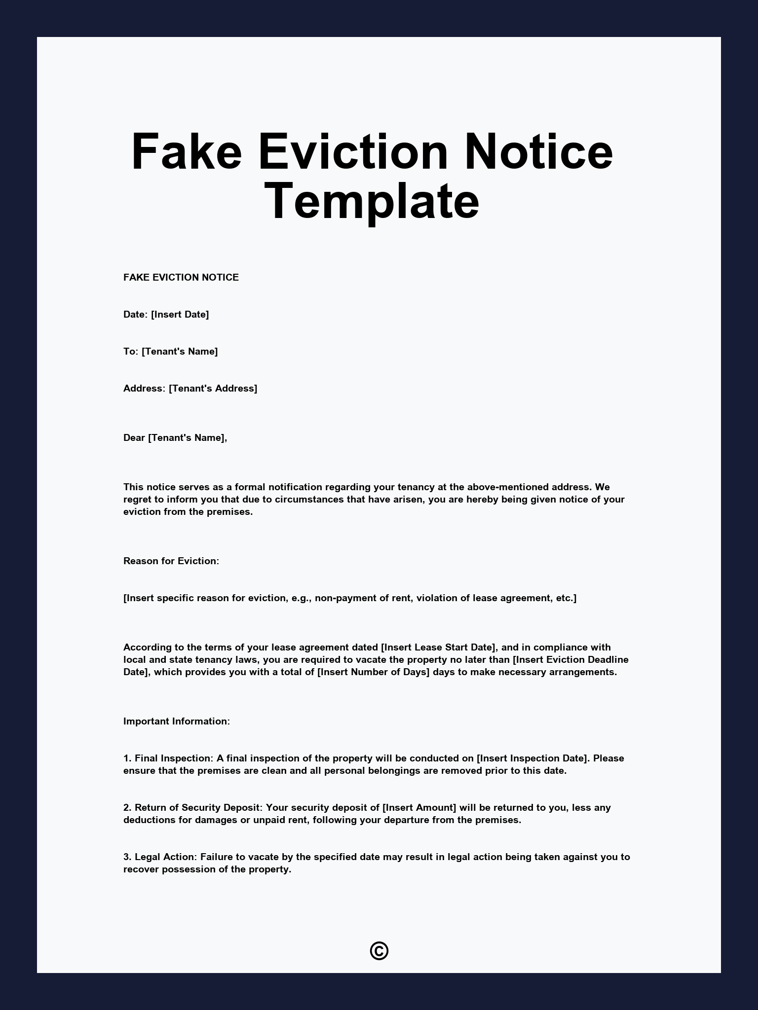 Fake Eviction Notice Template