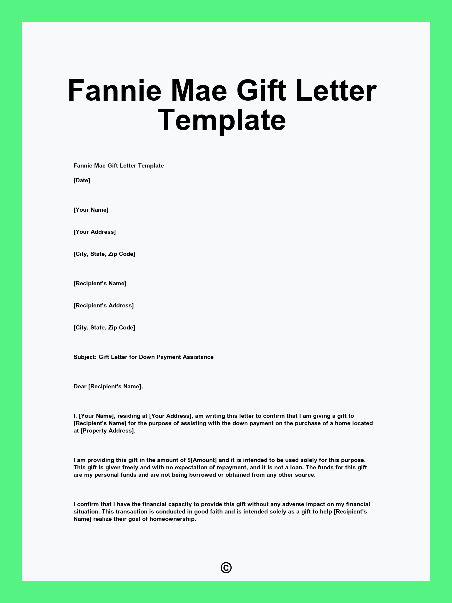 Fannie Mae Gift Letter Template