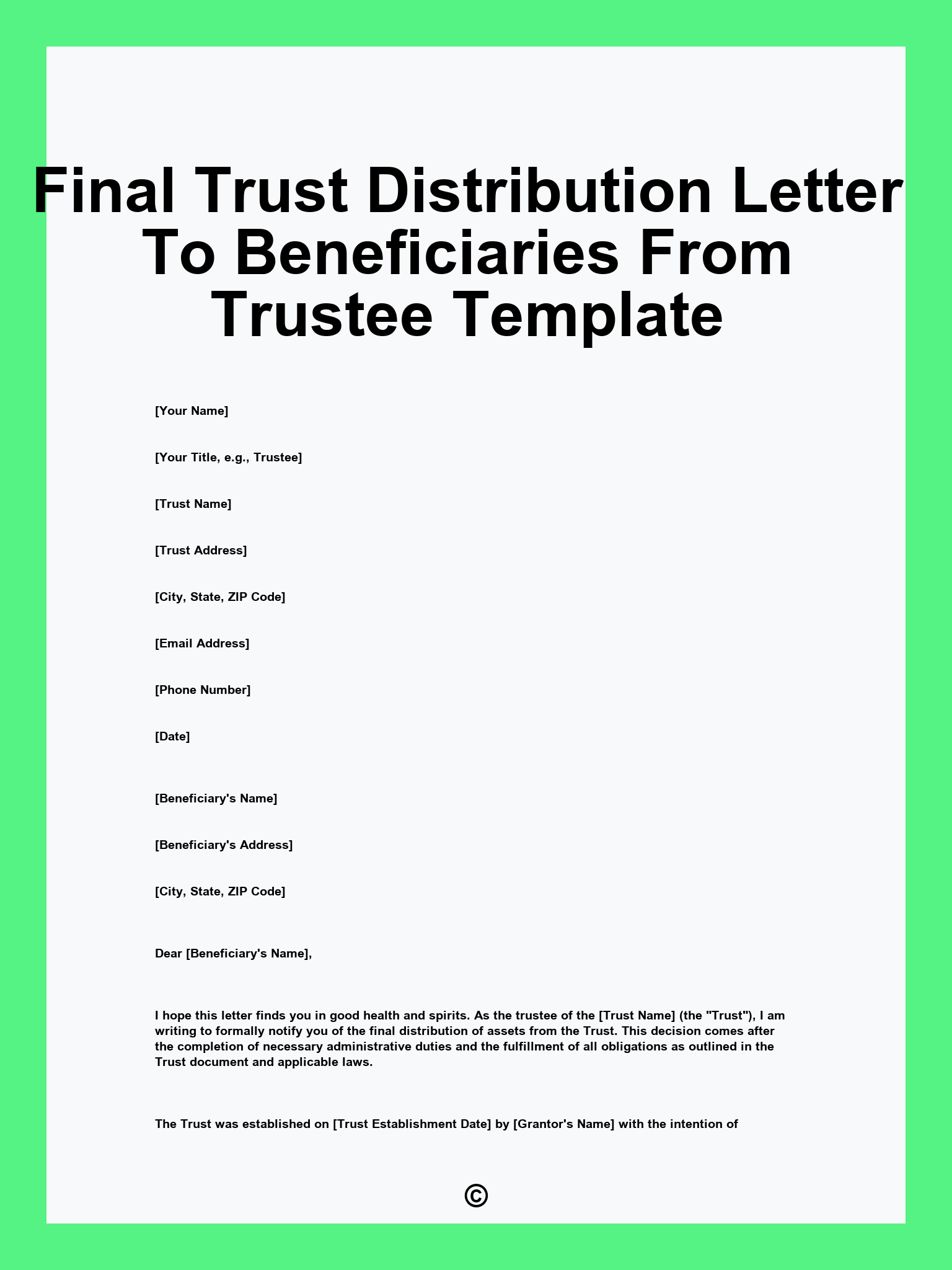 Final Trust Distribution Letter To Beneficiaries From Trustee Template