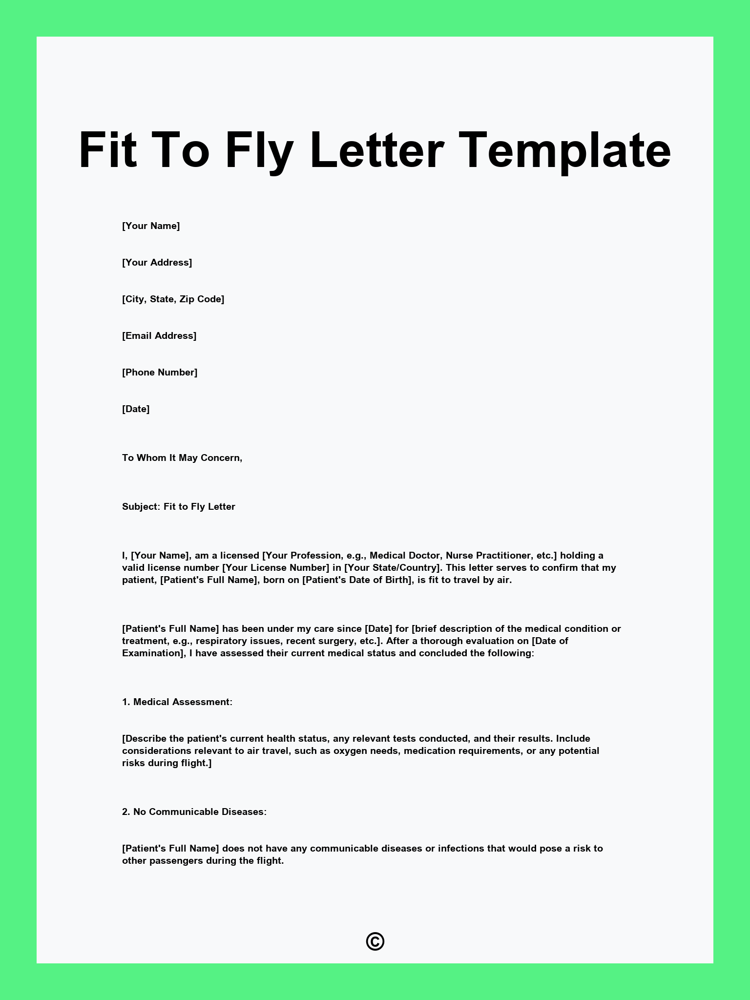 Fit To Fly Letter Template