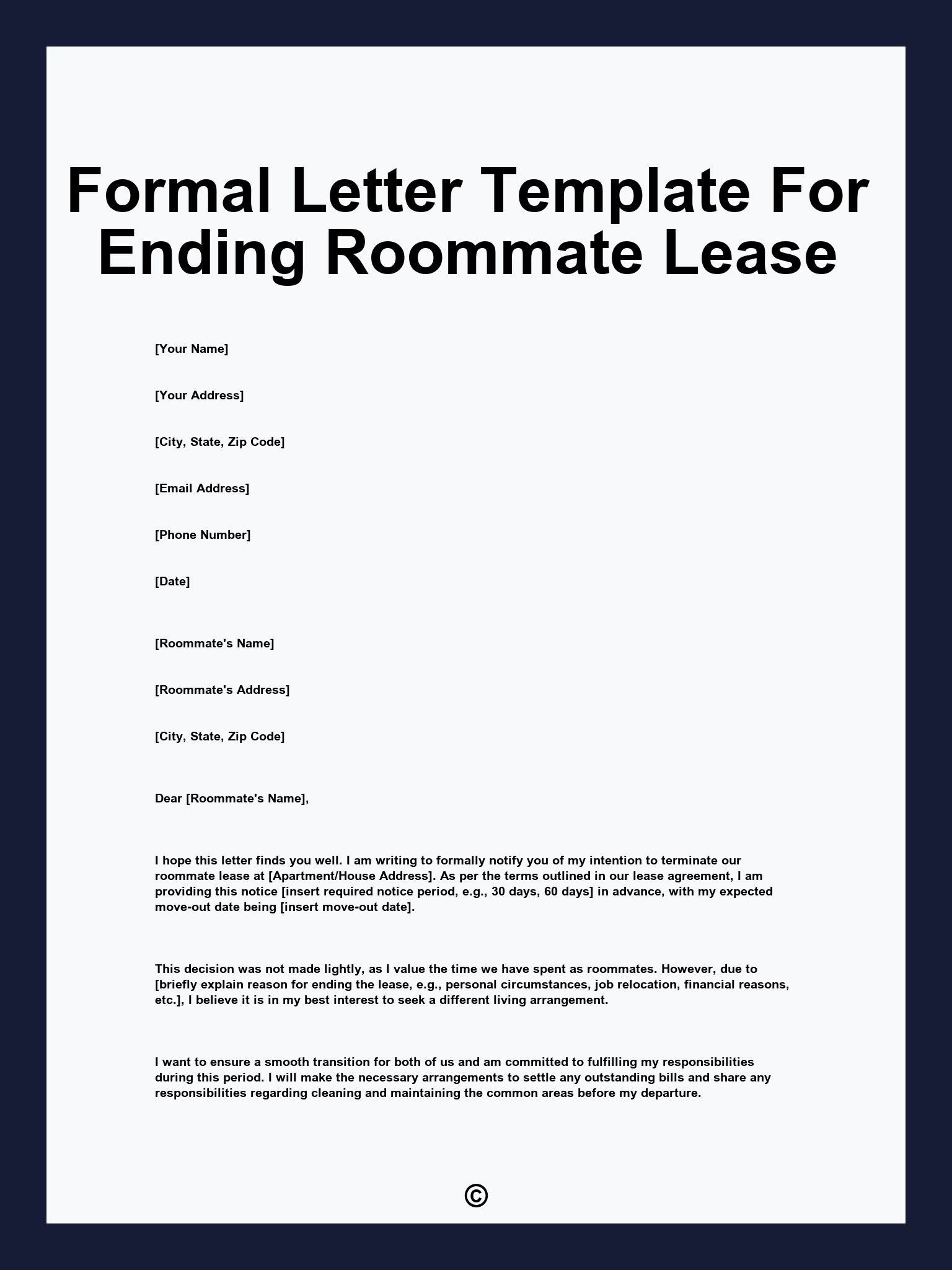 Formal Letter Template For Ending Roommate Lease