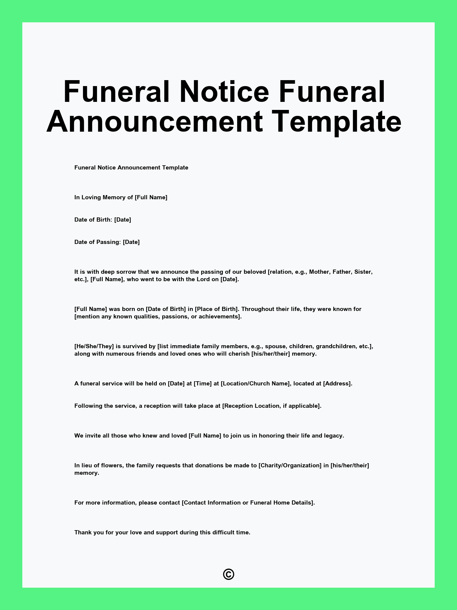 Funeral Notice Funeral Announcement Template