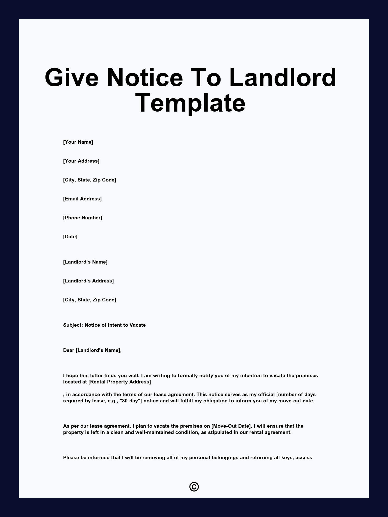 Give Notice To Landlord Template