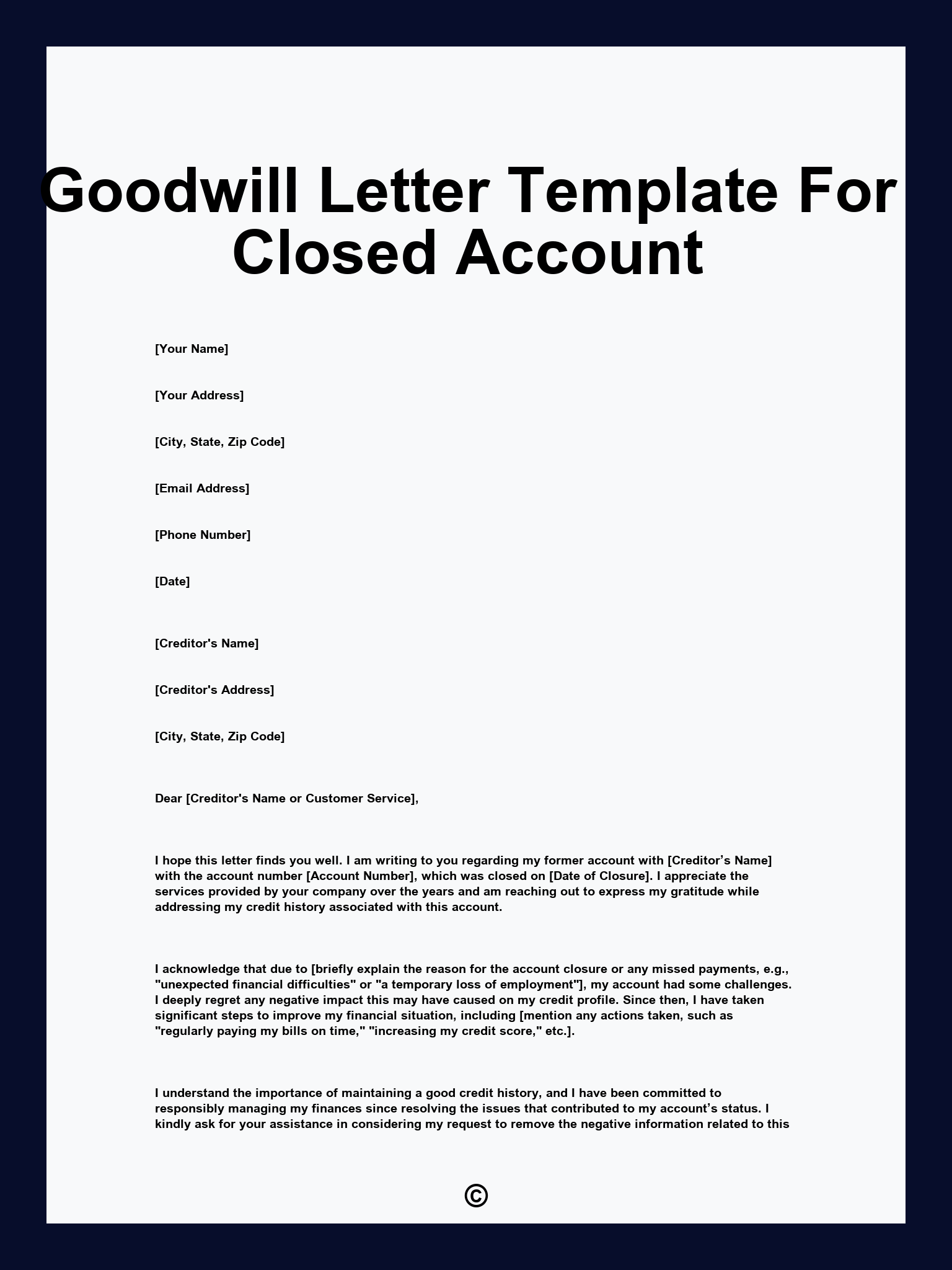 Goodwill Letter Template For Closed Account