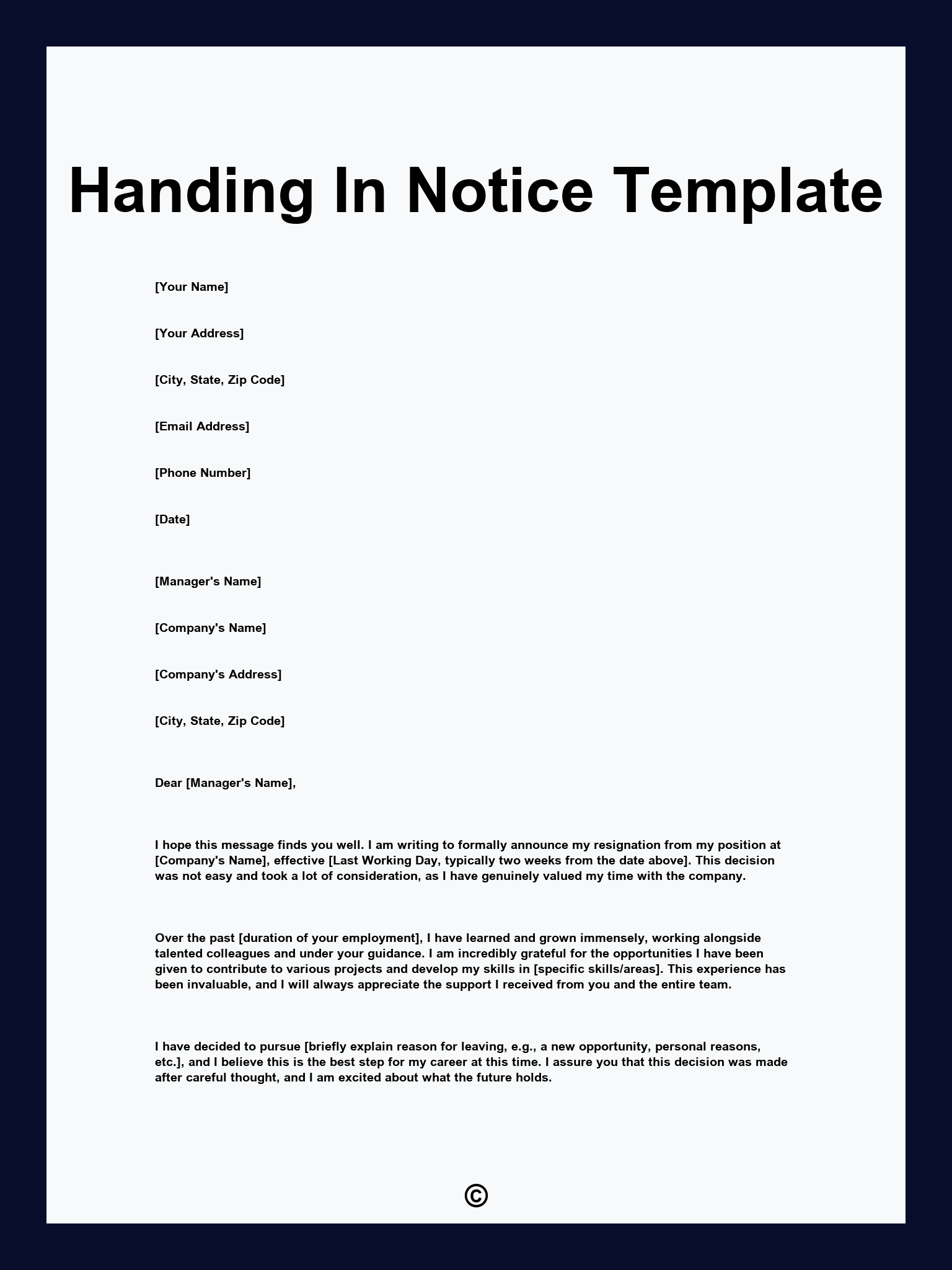 Handing In Notice Template