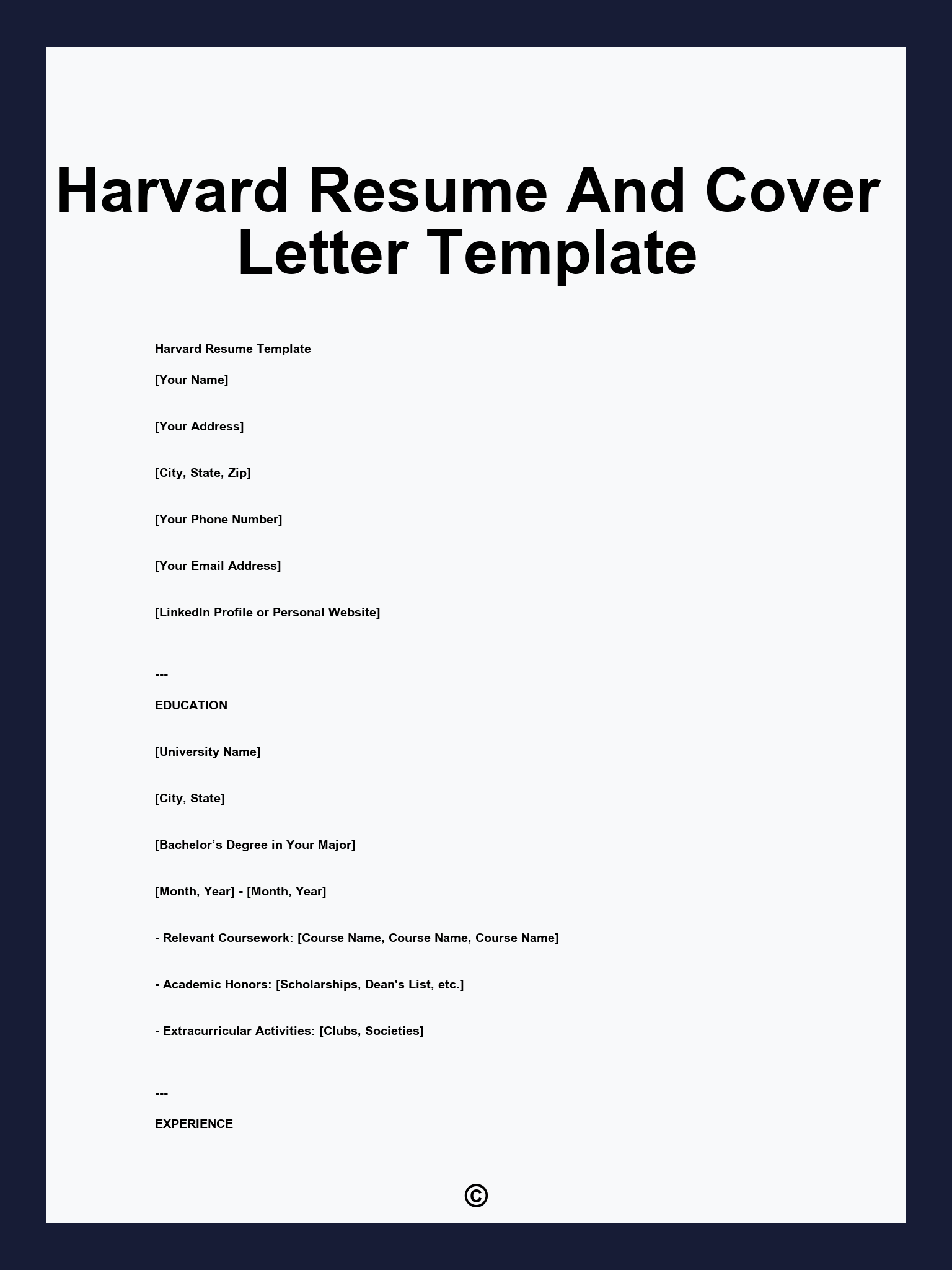 Harvard Resume And Cover Letter Template