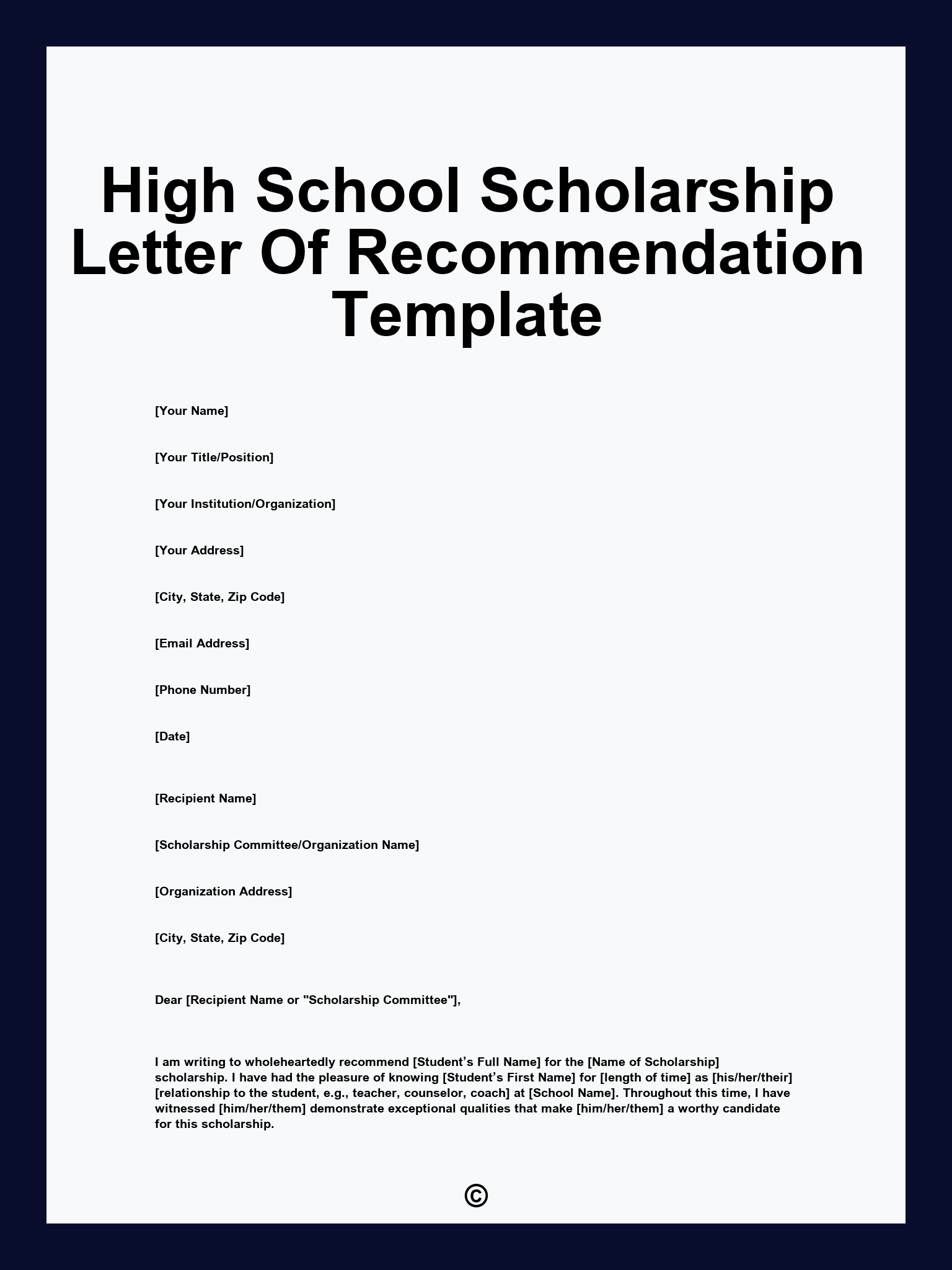 High School Scholarship Letter Of Recommendation Template