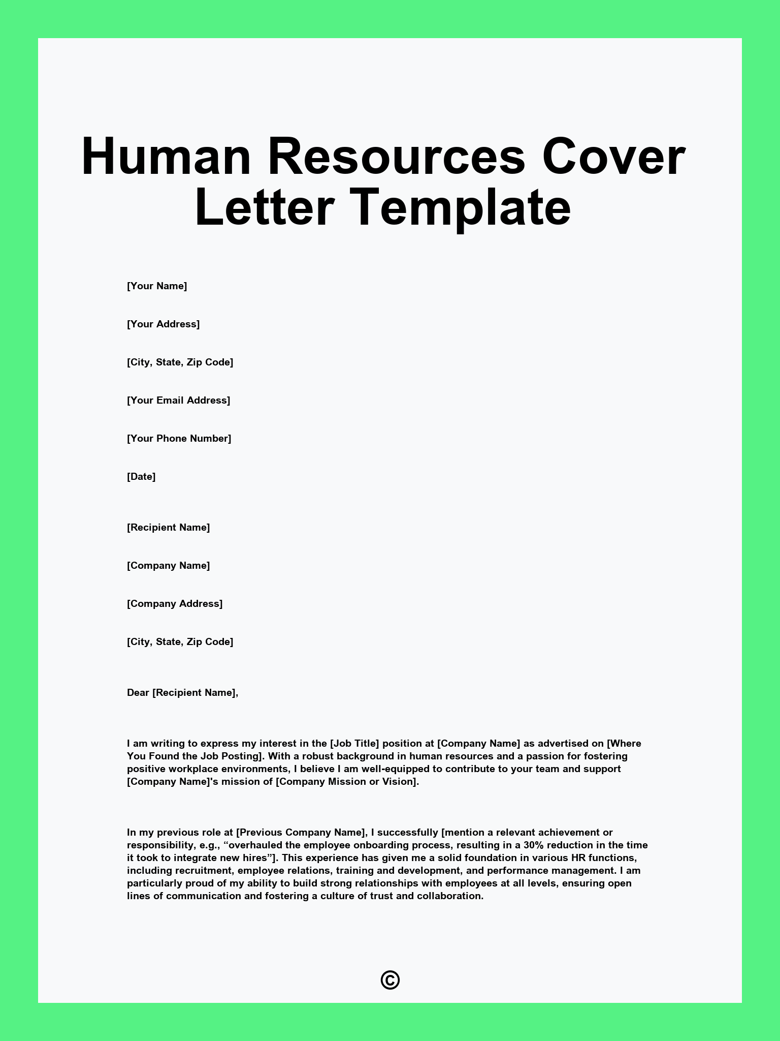 Human Resources Cover Letter Template