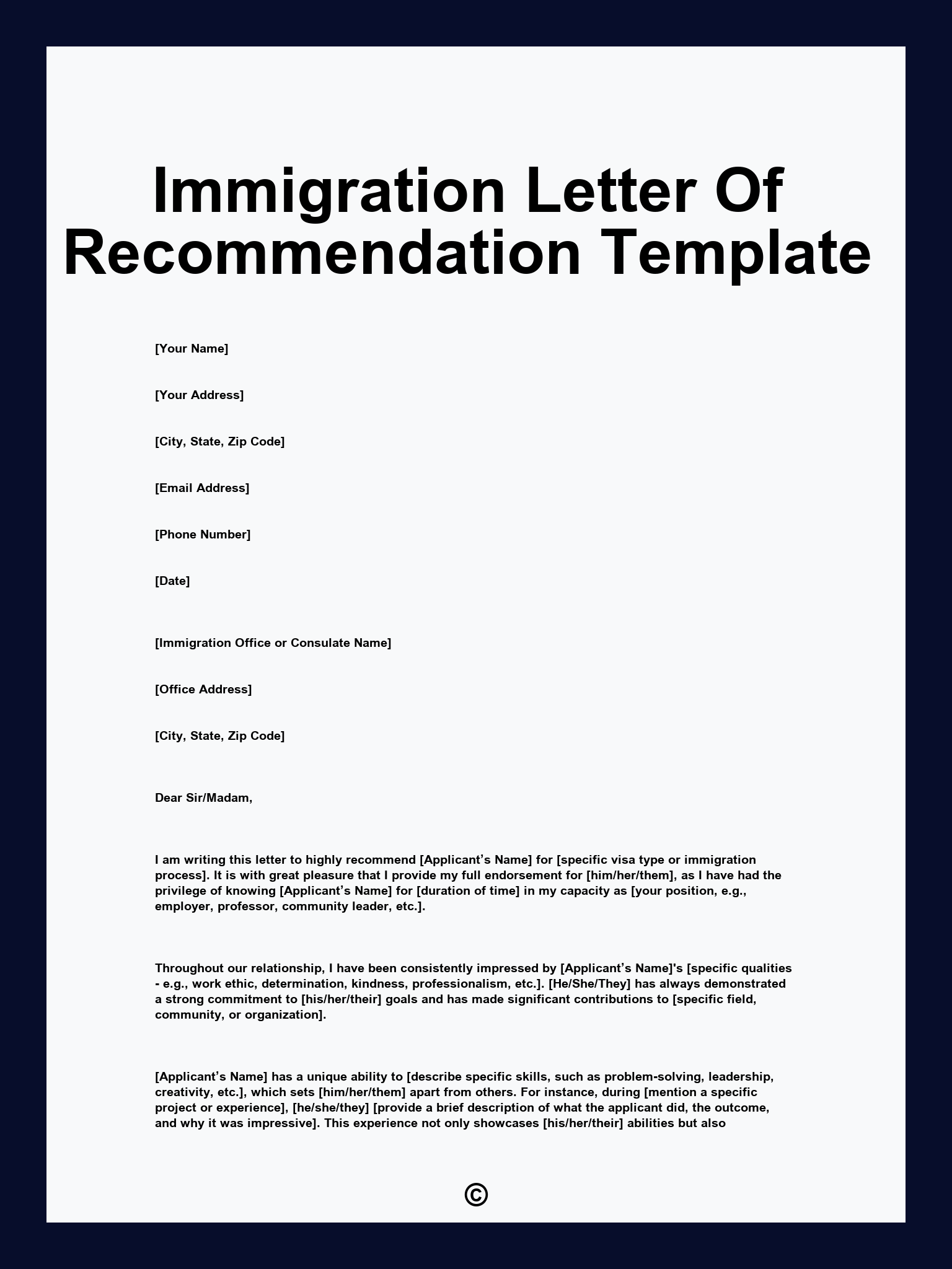 Immigration Letter Of Recommendation Template