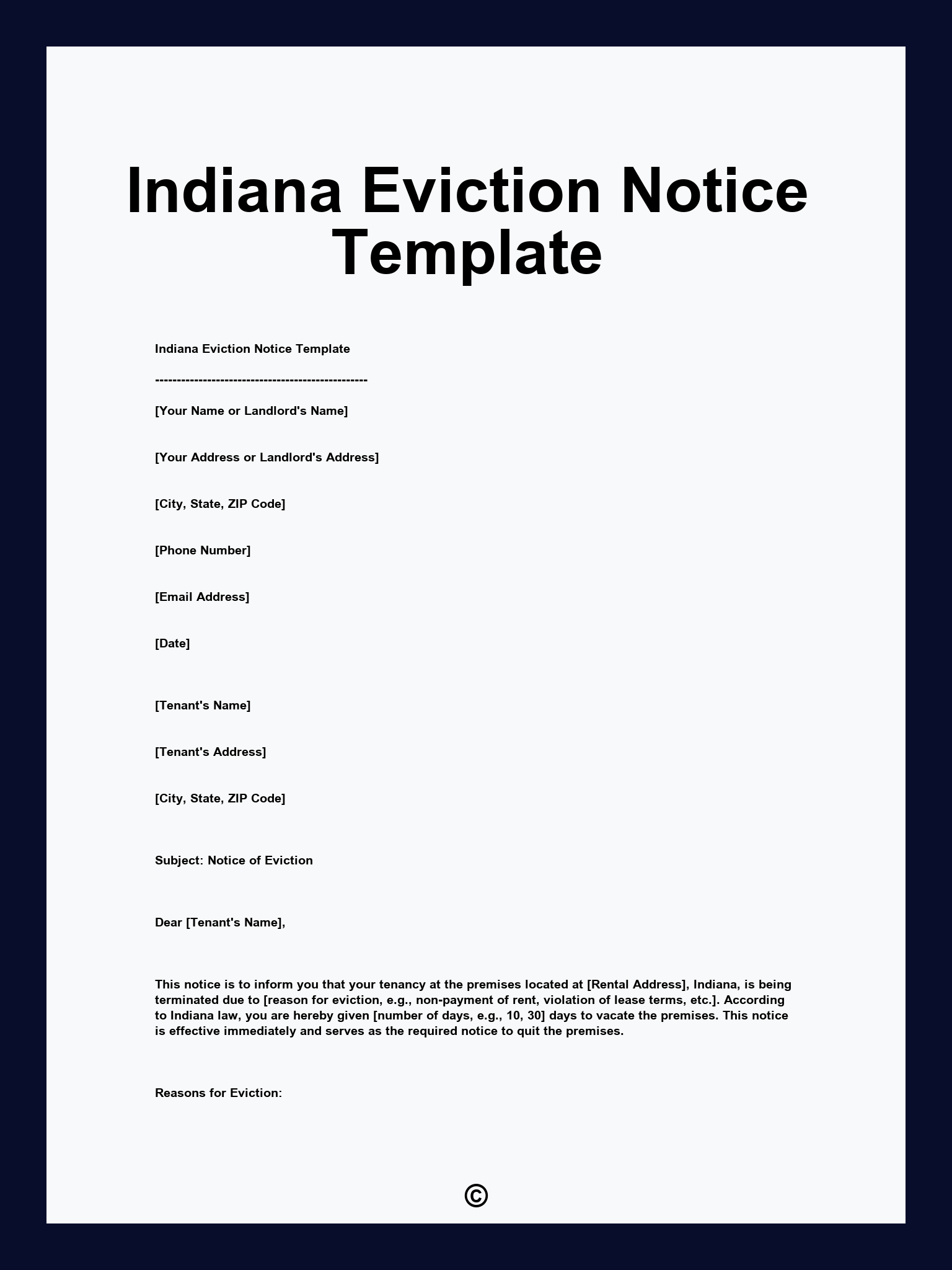 Indiana Eviction Notice Template