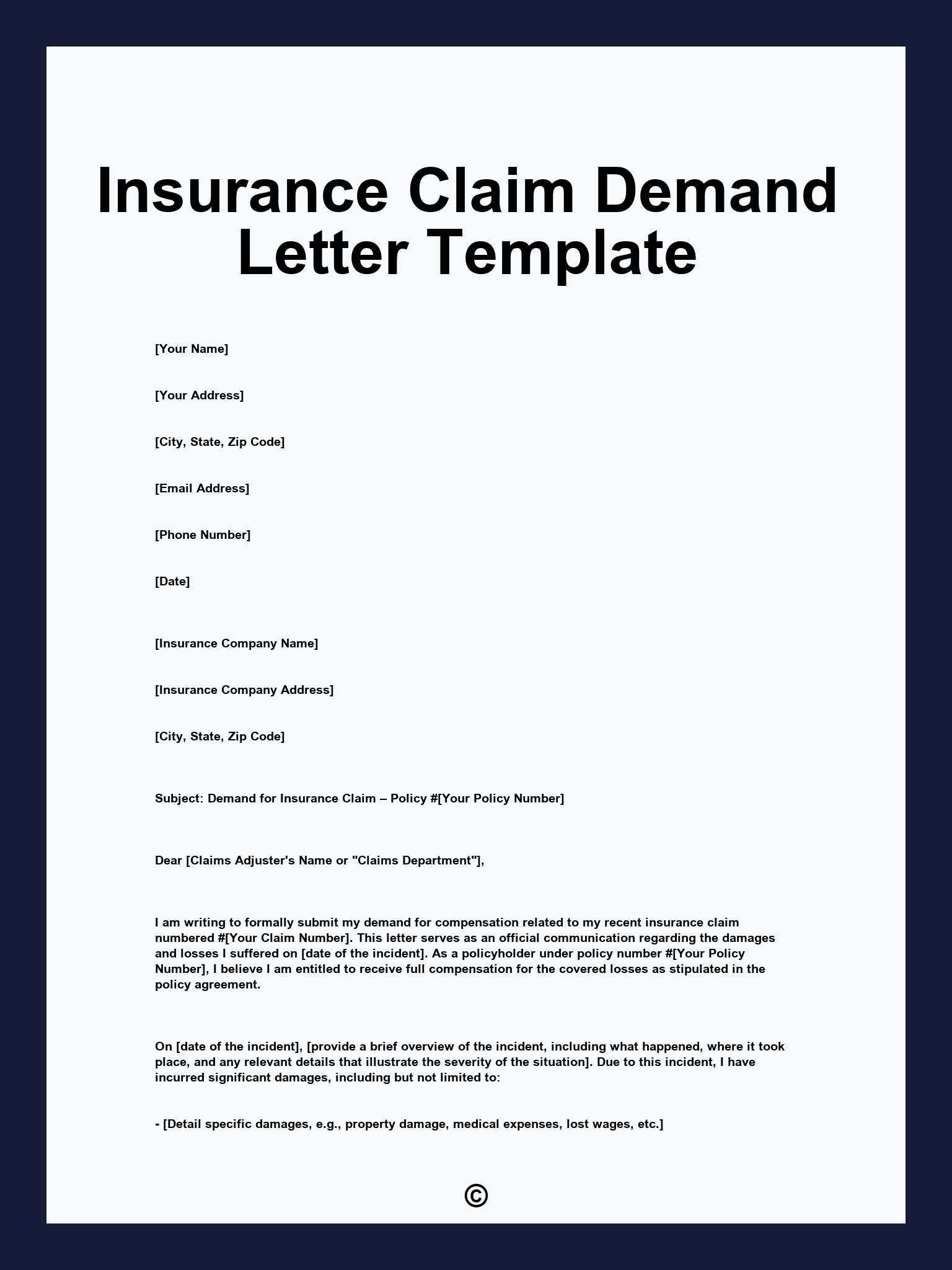 Insurance Claim Demand Letter Template