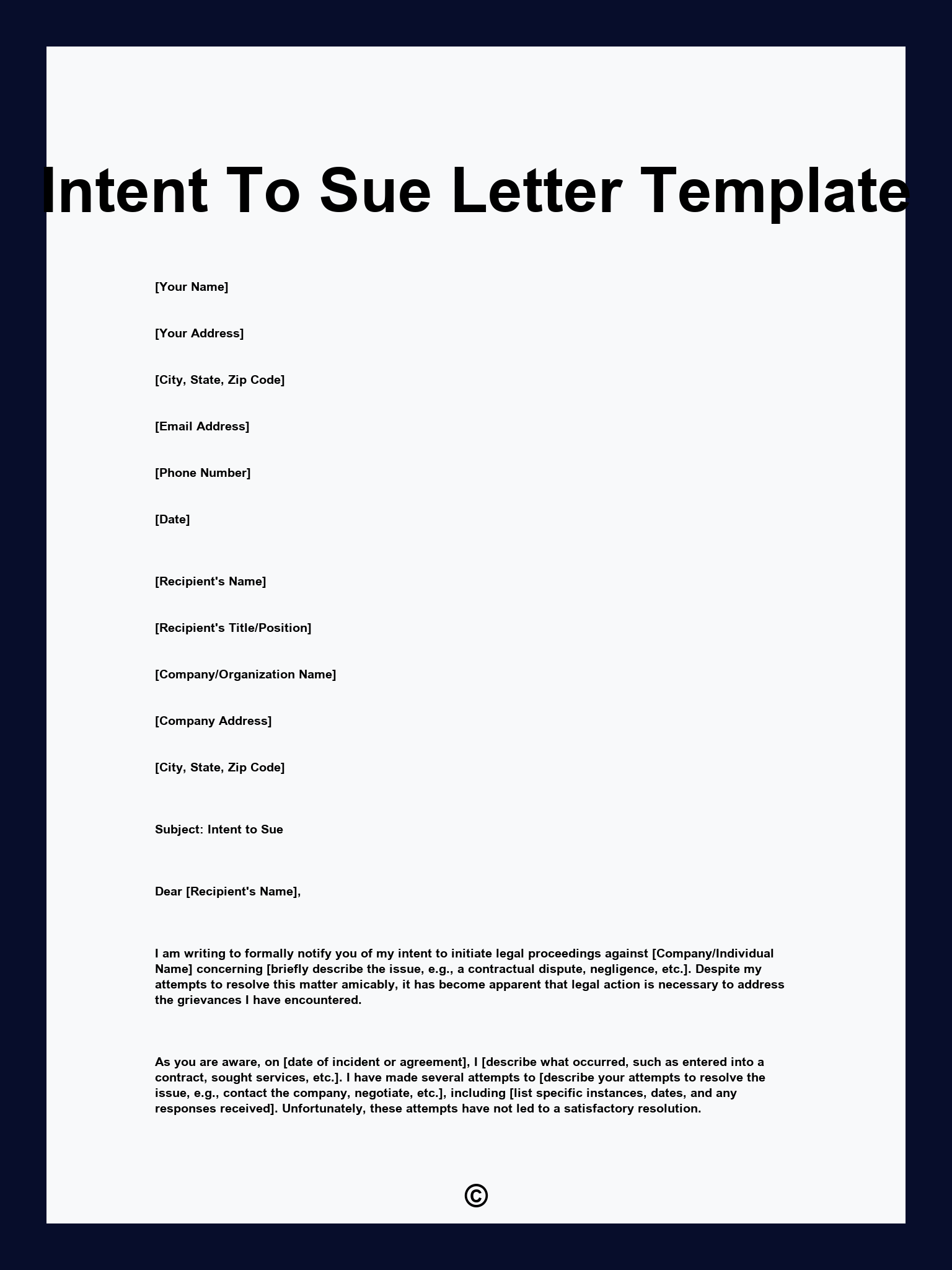 Intent To Sue Letter Template