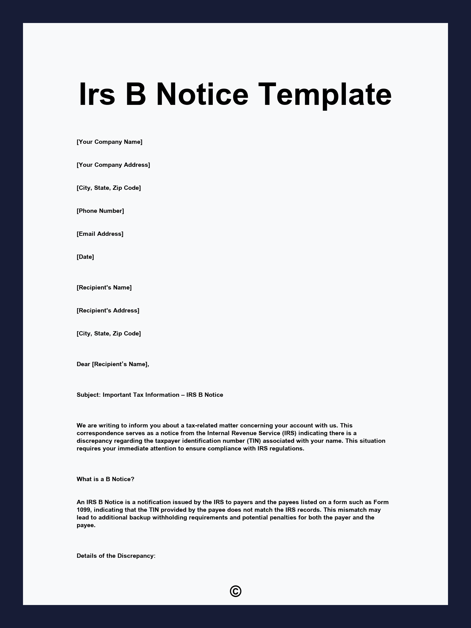 Irs B Notice Template