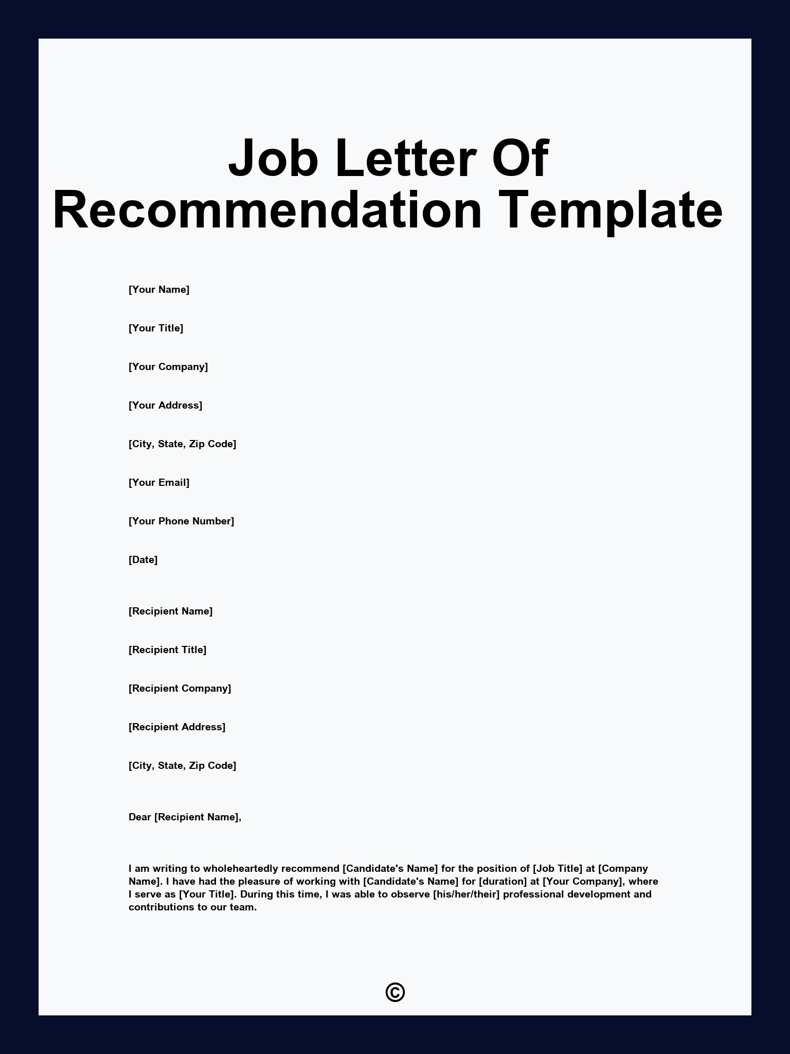 Job Letter Of Recommendation Template