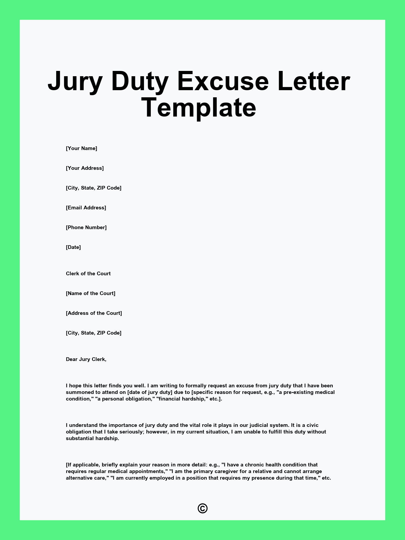 Jury Duty Excuse Letter Template