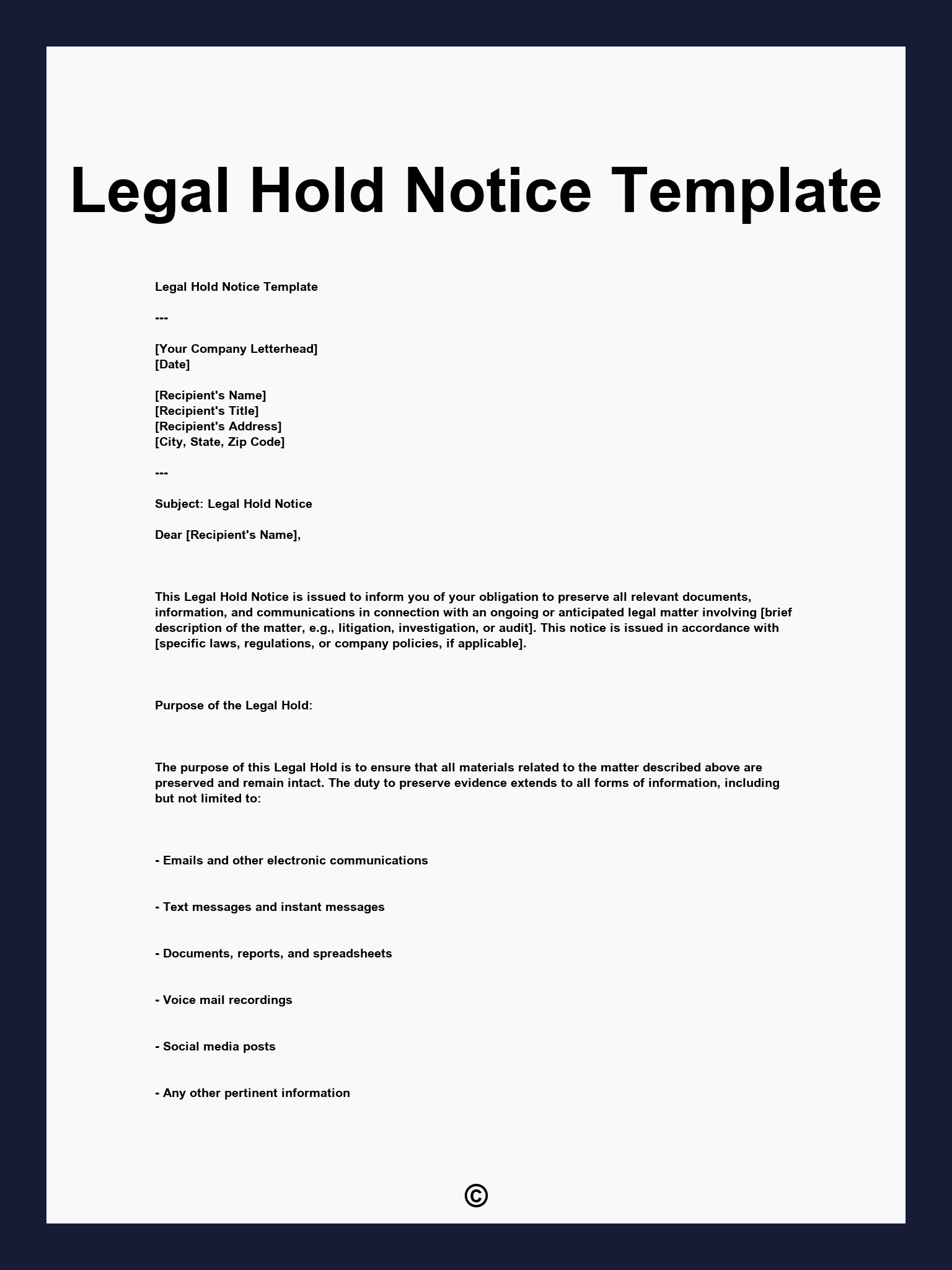 Legal Hold Notice Template