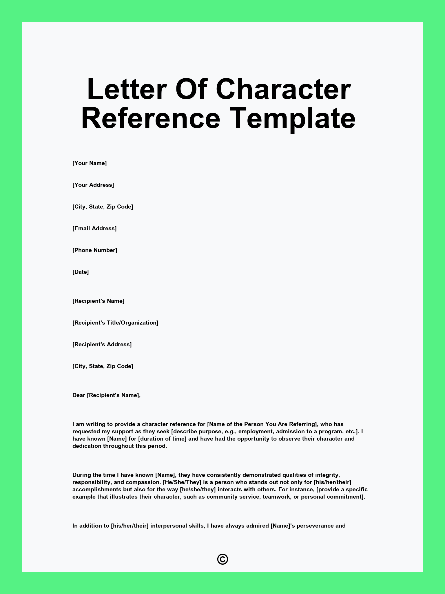 Letter Of Character Reference Template
