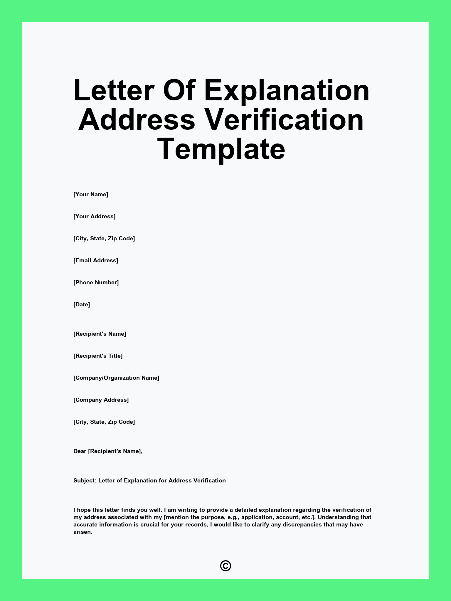 Letter Of Explanation Address Verification Template