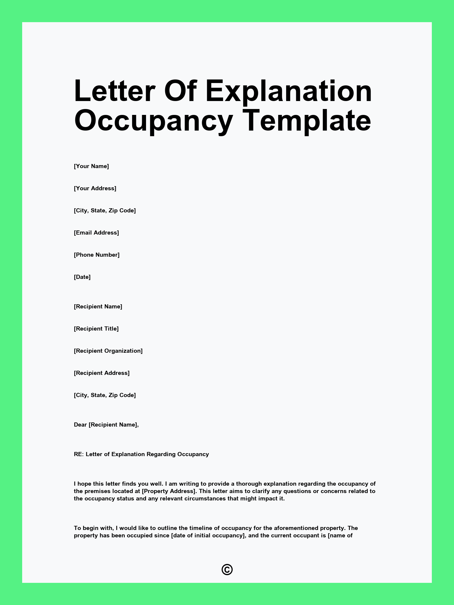 Letter Of Explanation Occupancy Template