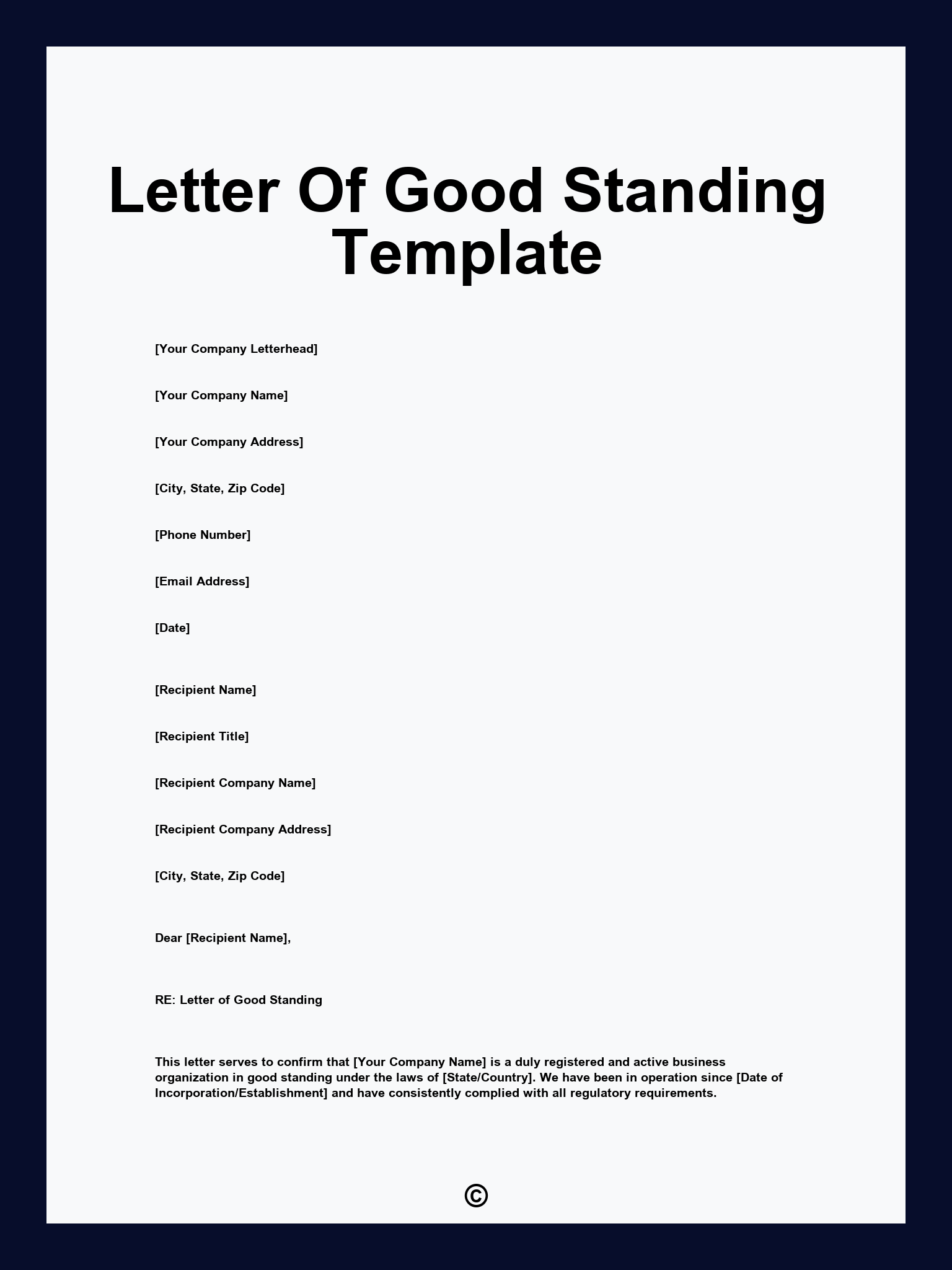 Letter Of Good Standing Template